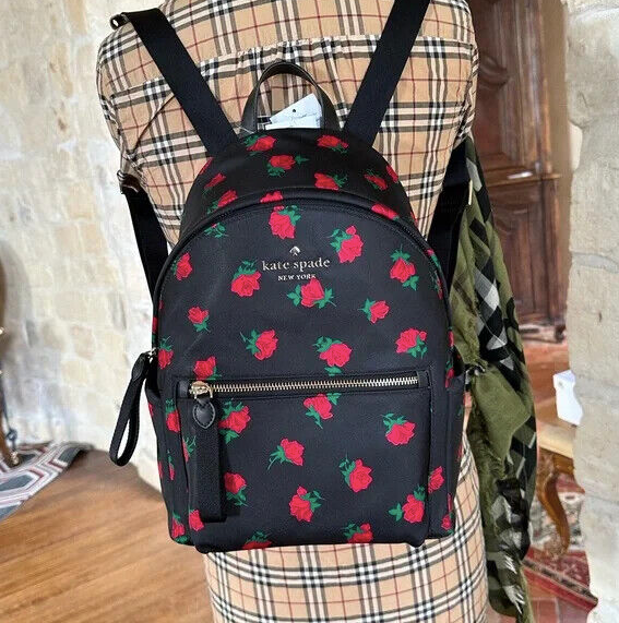 ORIG & IMPORTED KS Chelsea Medium Black Nylon Backpack Rose Toss
