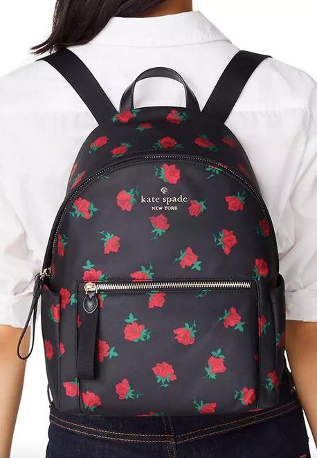 ORIG & IMPORTED KS Chelsea Medium Black Nylon Backpack Rose Toss