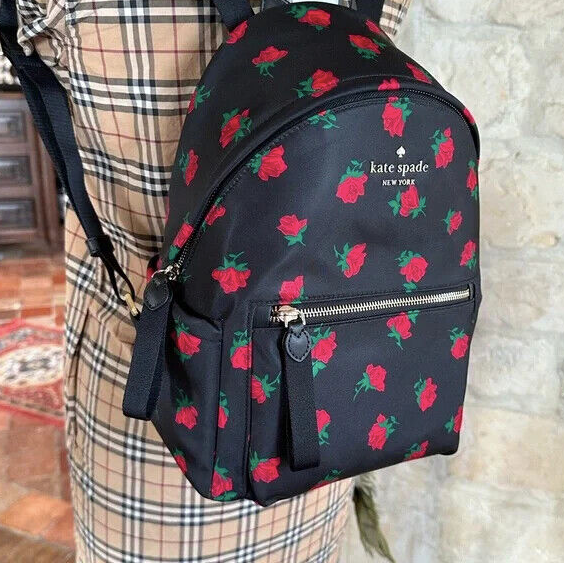 ORIG & IMPORTED KS Chelsea Medium Black Nylon Backpack Rose Toss