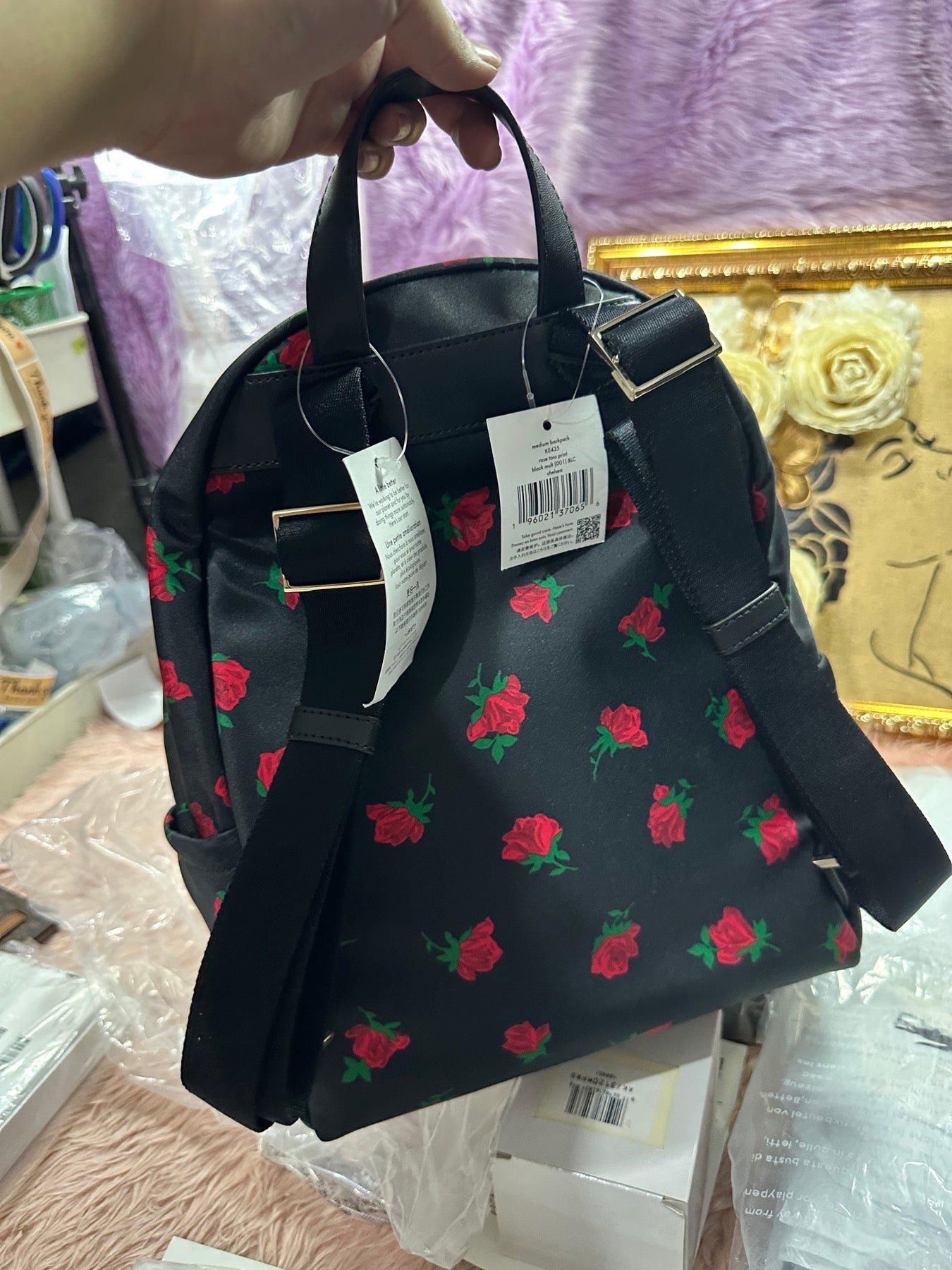 ORIG & IMPORTED KS Chelsea Medium Black Nylon Backpack Rose Toss
