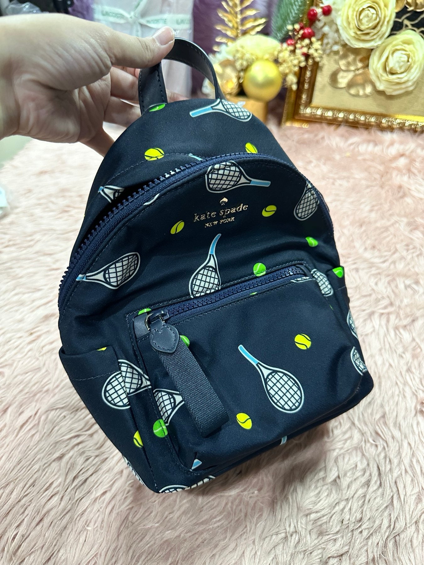 ORIG & IMPORTED KS Chelsea Racquet And Ball Printed Mini Nylon Blue Backpack Bag