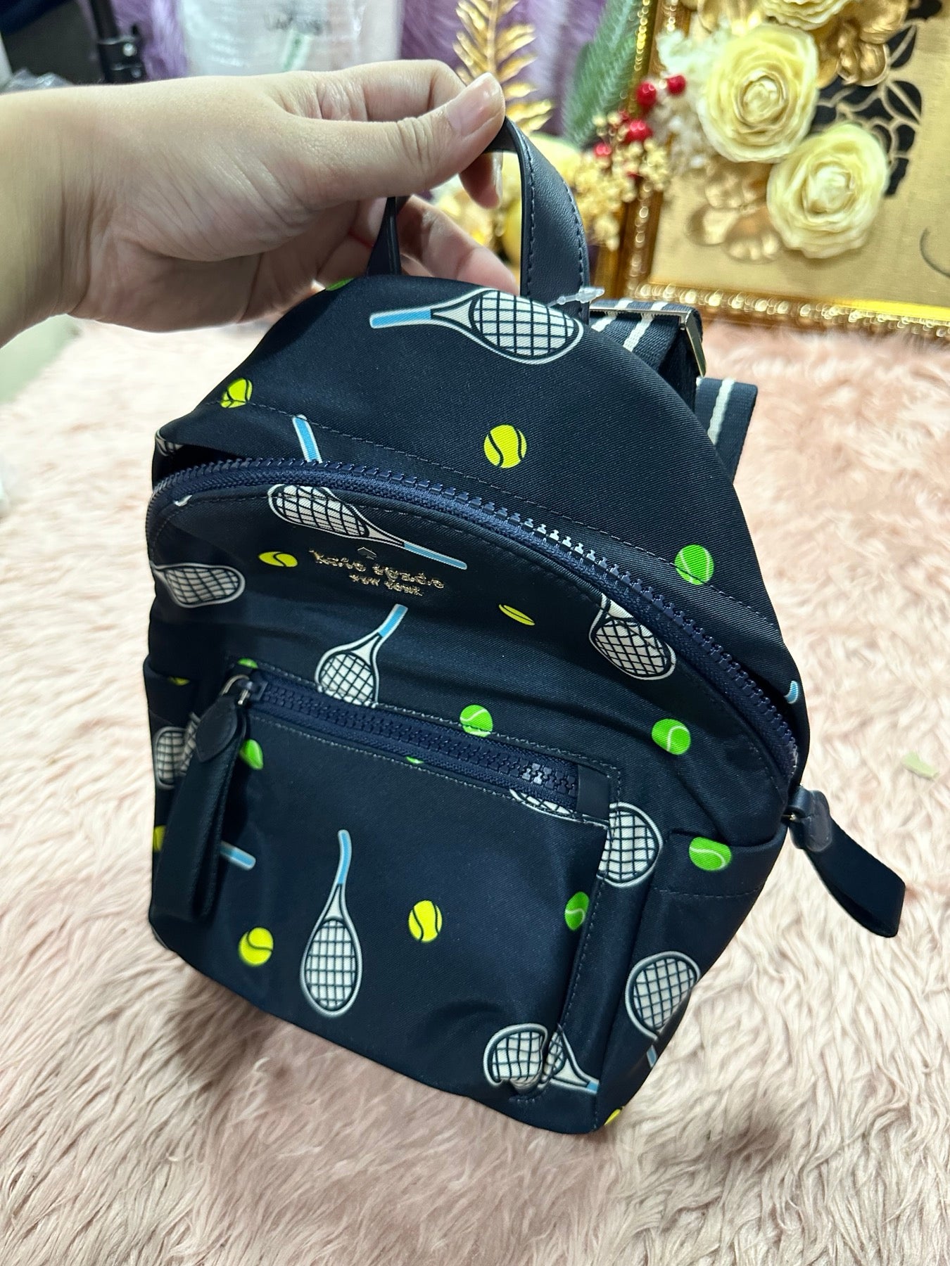 ORIG & IMPORTED KS Chelsea Racquet And Ball Printed Mini Nylon Blue Backpack Bag