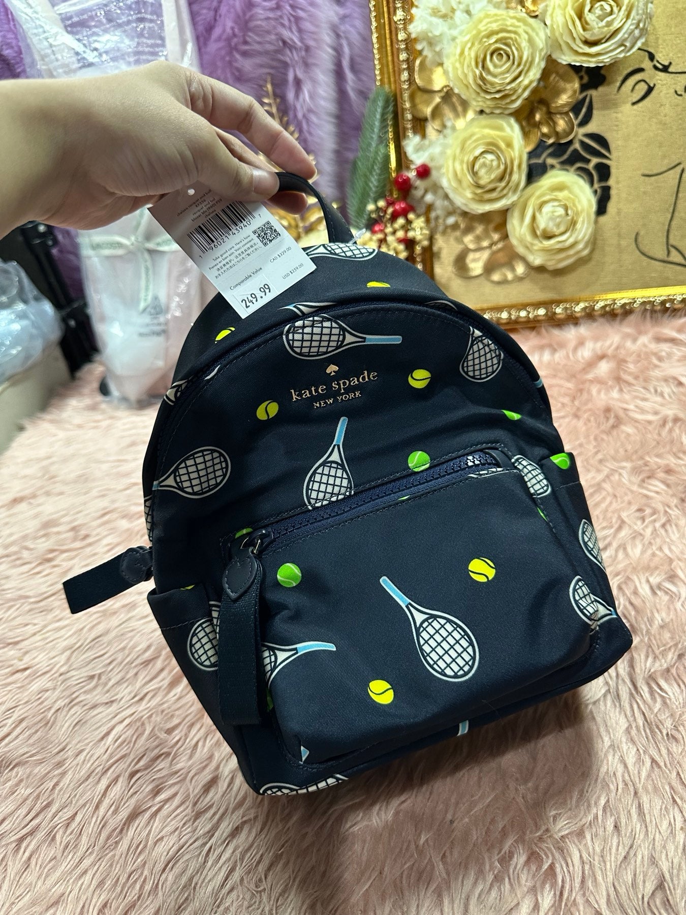 ORIG & IMPORTED KS Chelsea Racquet And Ball Printed Mini Nylon Blue Backpack Bag