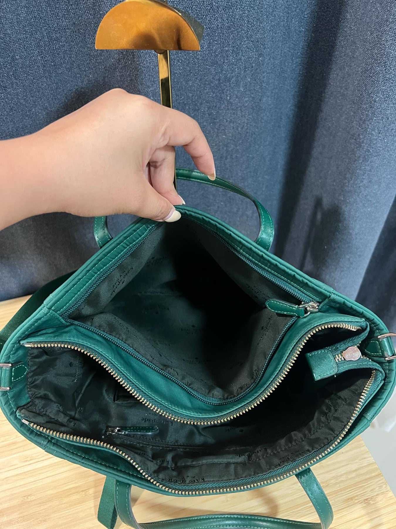 ORIG Preloved KS Chelsea Medium Satchel Nylon Bag Deep Jade Green