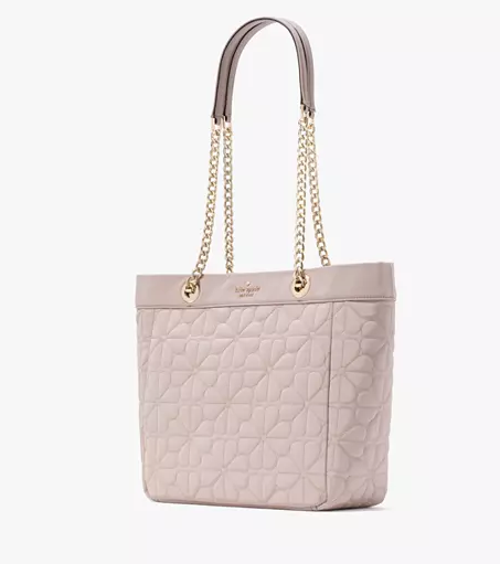 ORIG & IMPORTED KS Spade Flower Quilted Fabric Medium Tote Cozy Grey Bag
