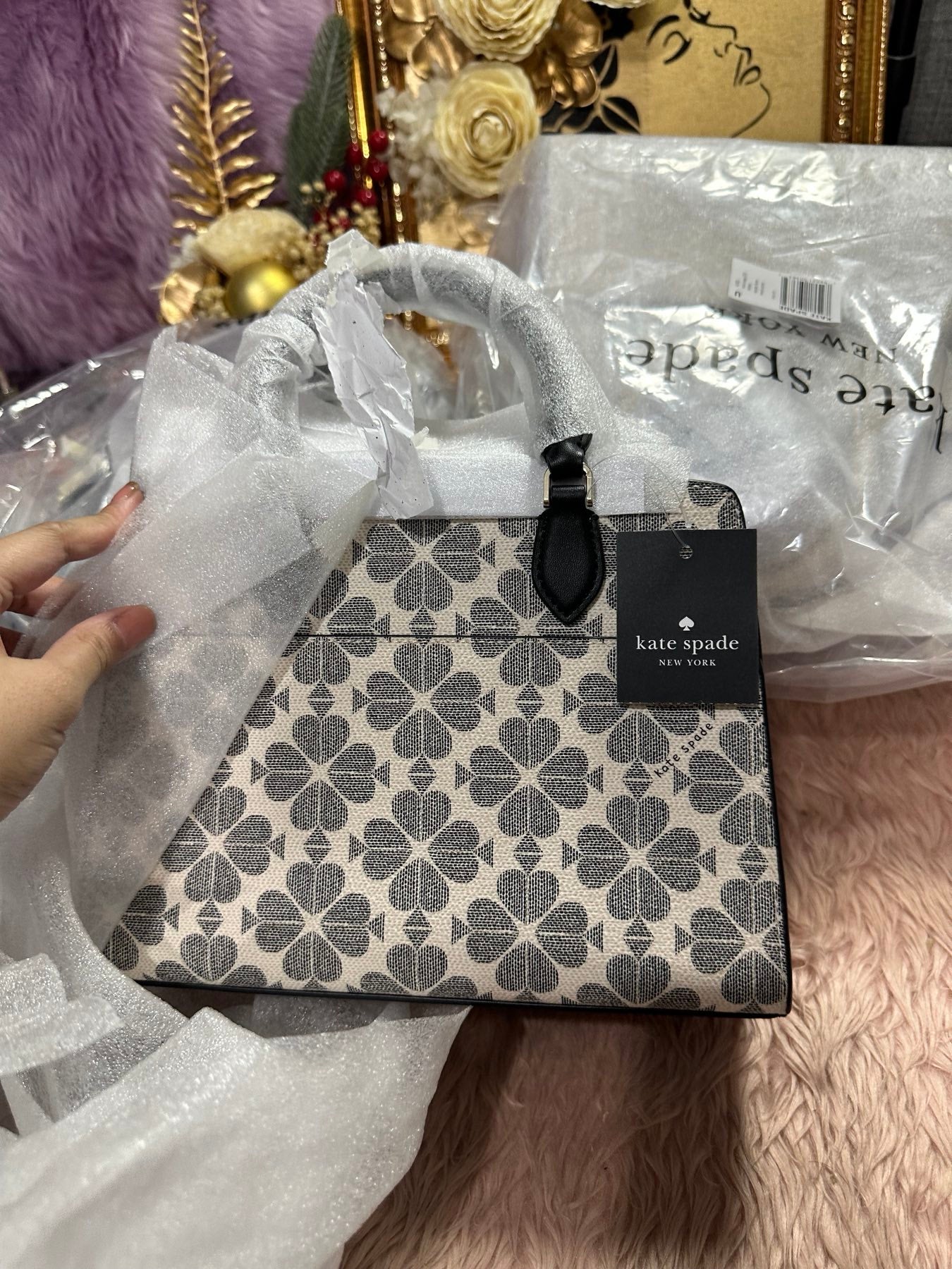 ORIG & IMPORTED KS Signature Spade Flower Small Satchel Bag Black