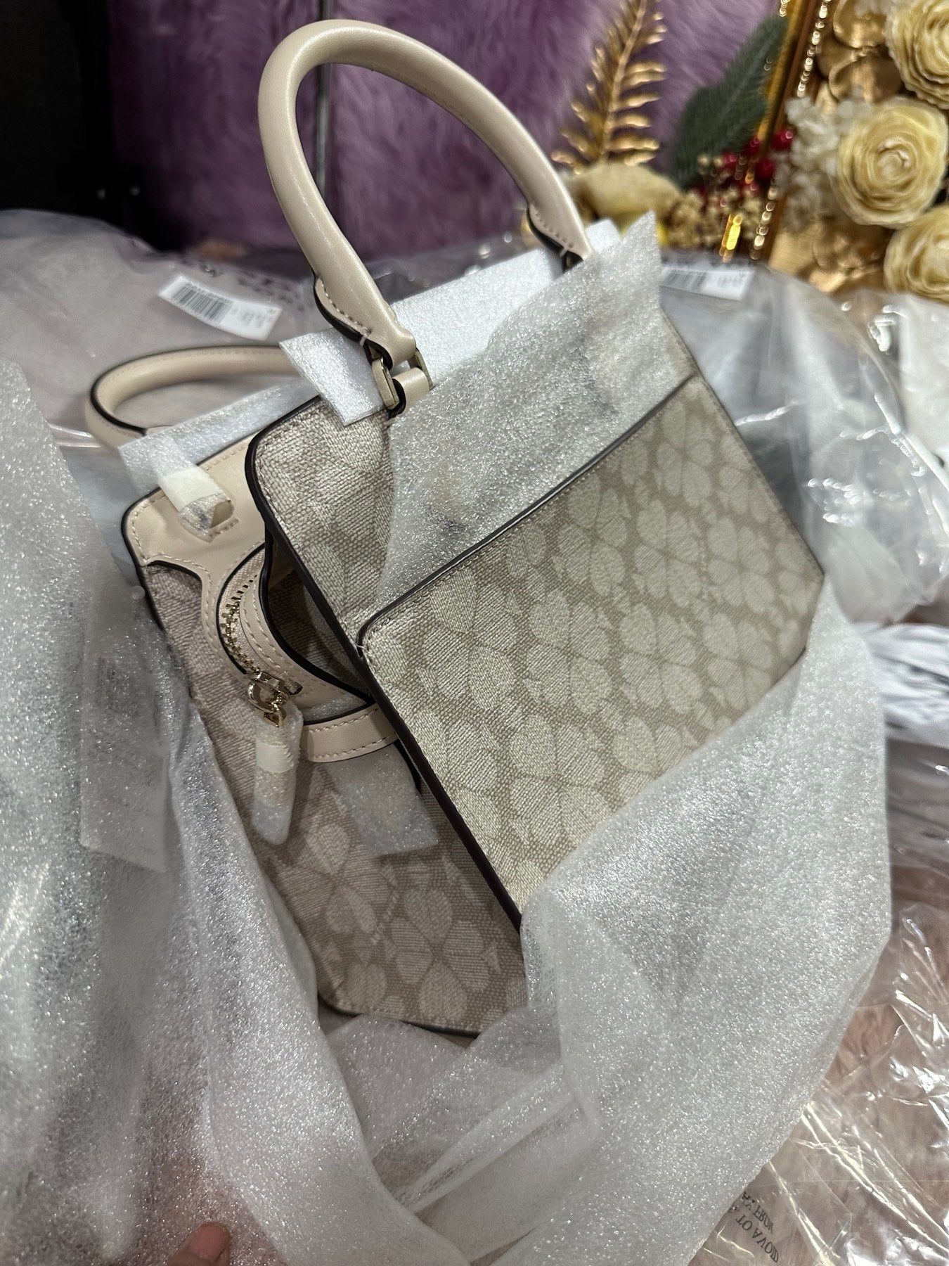 ORIG & IMPORTED KS Signature Spade Flower Small Satchel Bag Dark Beige