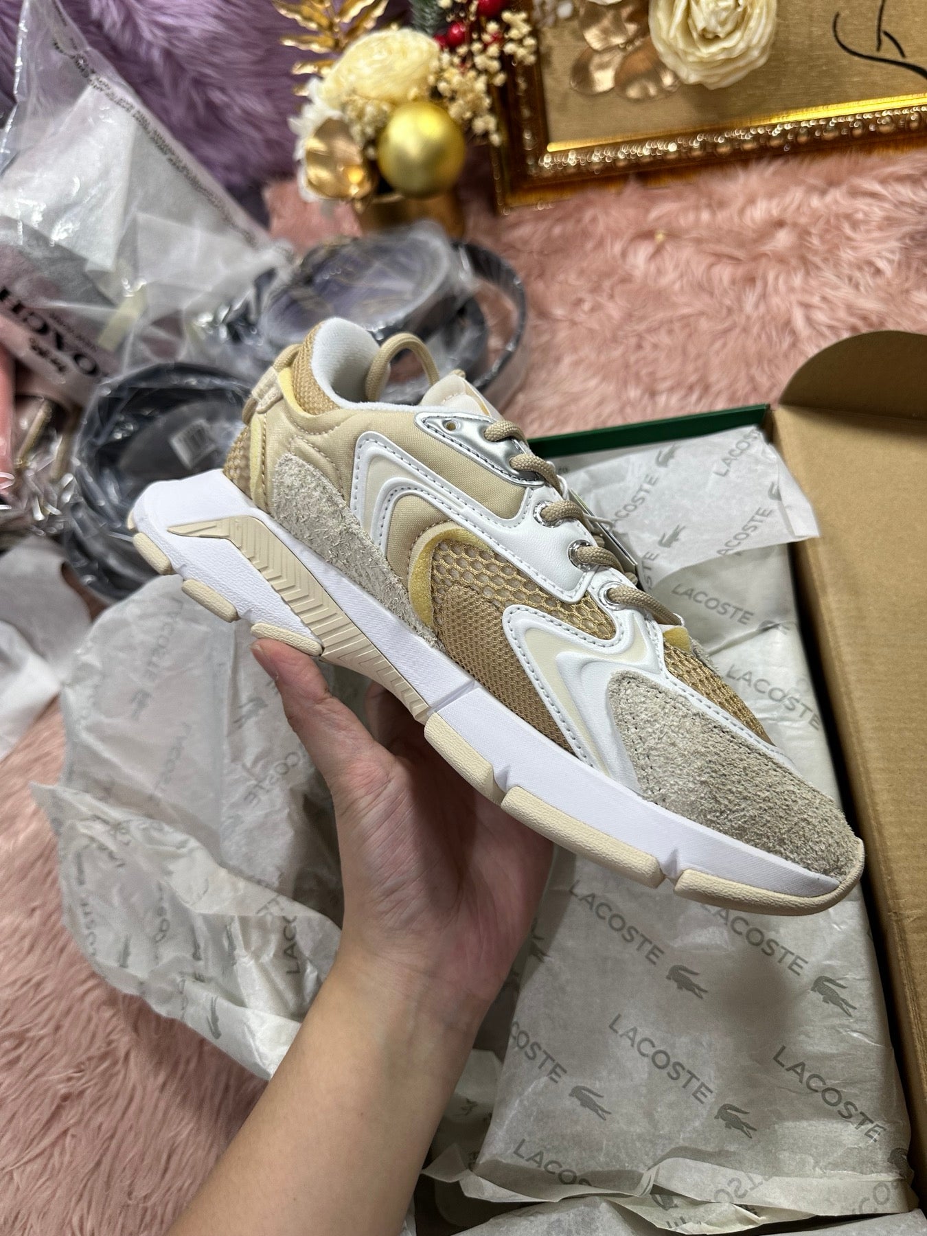 ORIG & IMPORTED Lacoste Women's Shoes L003 Neo Sneakers Tan Beige