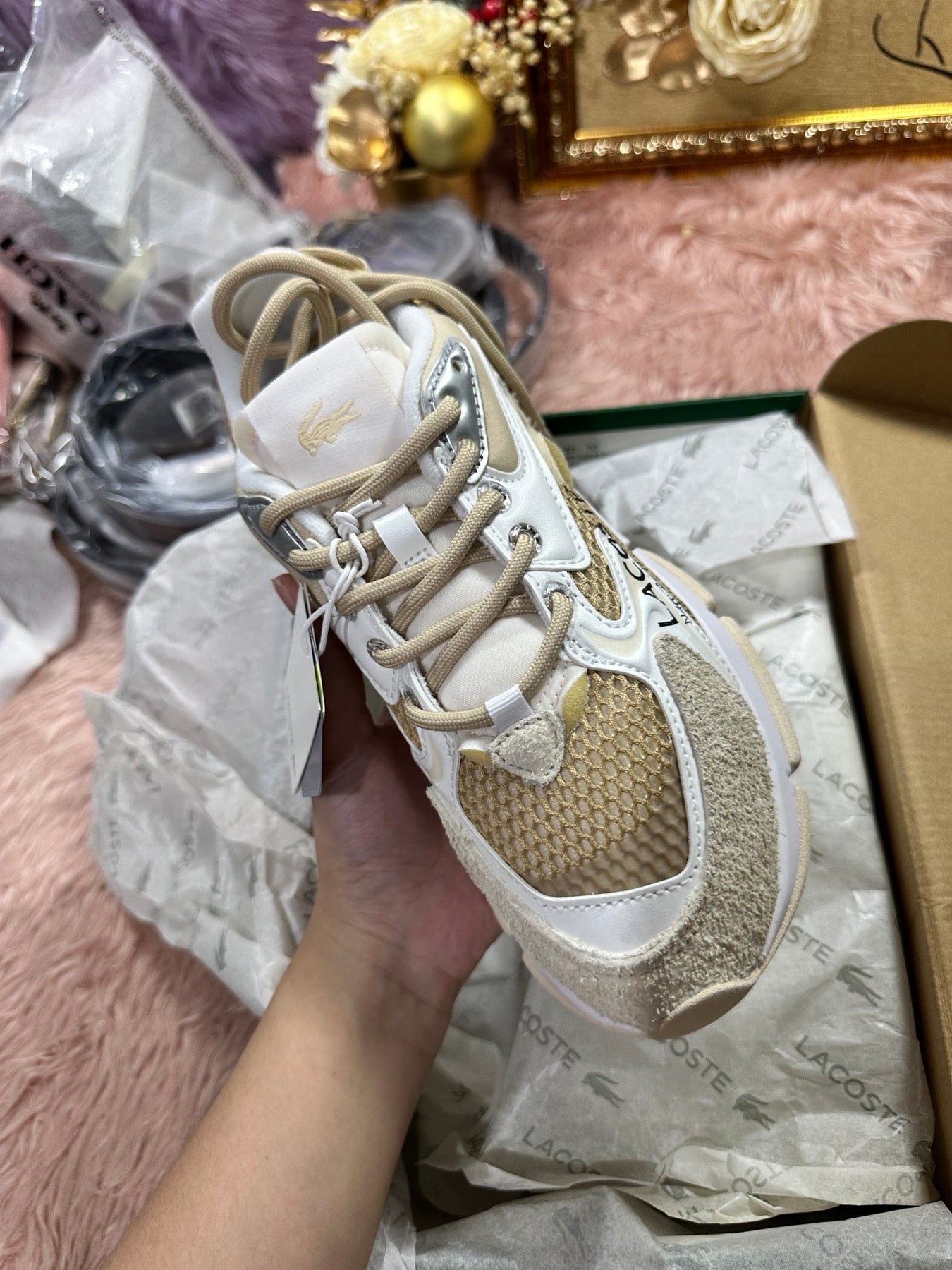 ORIG & IMPORTED Lacoste Women's Shoes L003 Neo Sneakers Tan Beige