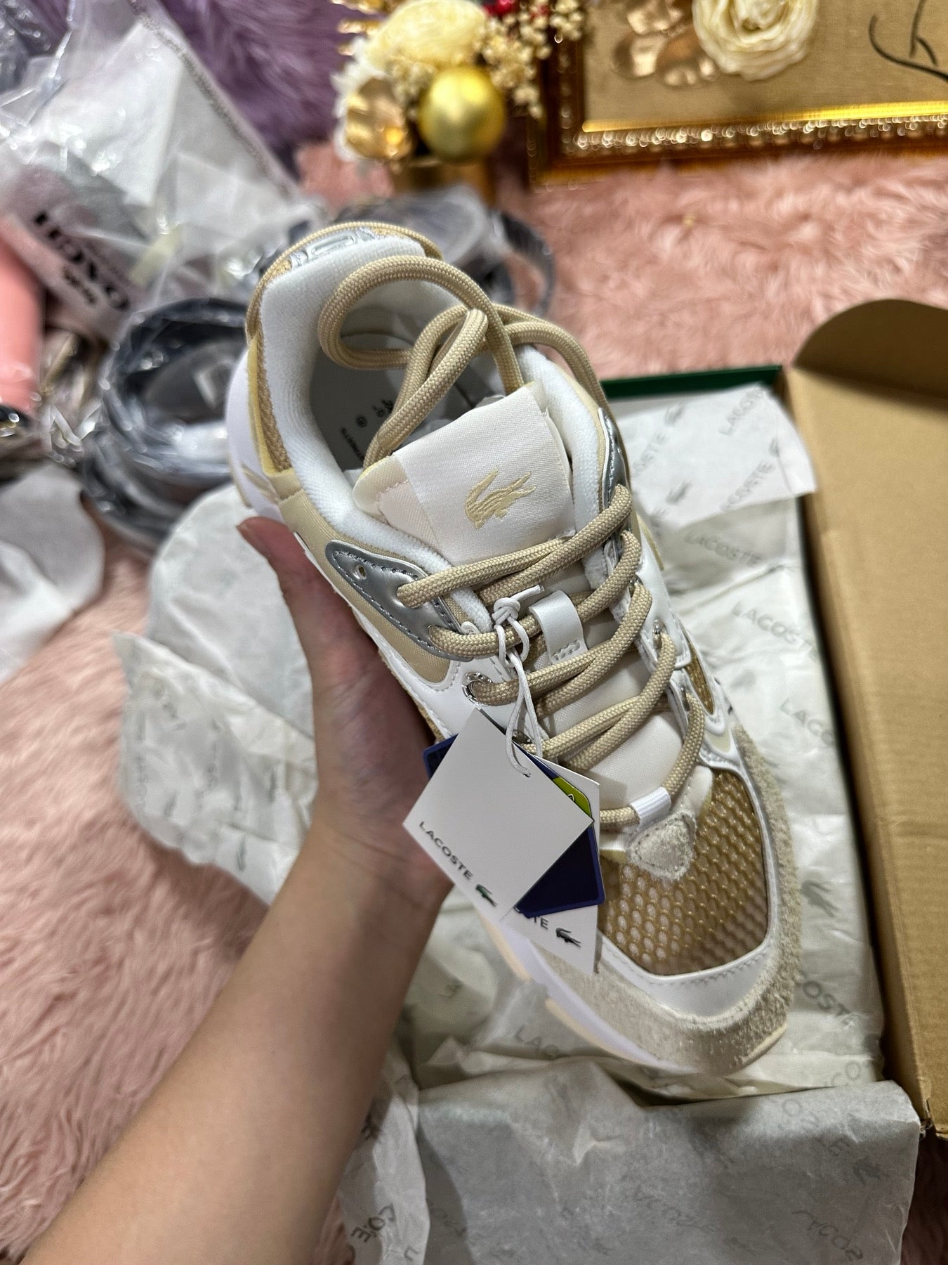 ORIG & IMPORTED Lacoste Women's Shoes L003 Neo Sneakers Tan Beige