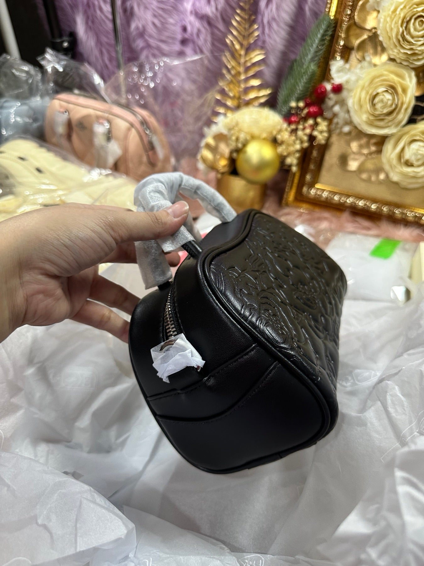 ORIG & IMPORTED LACOSTE Mini Lora Leather Bag Embossed Black
