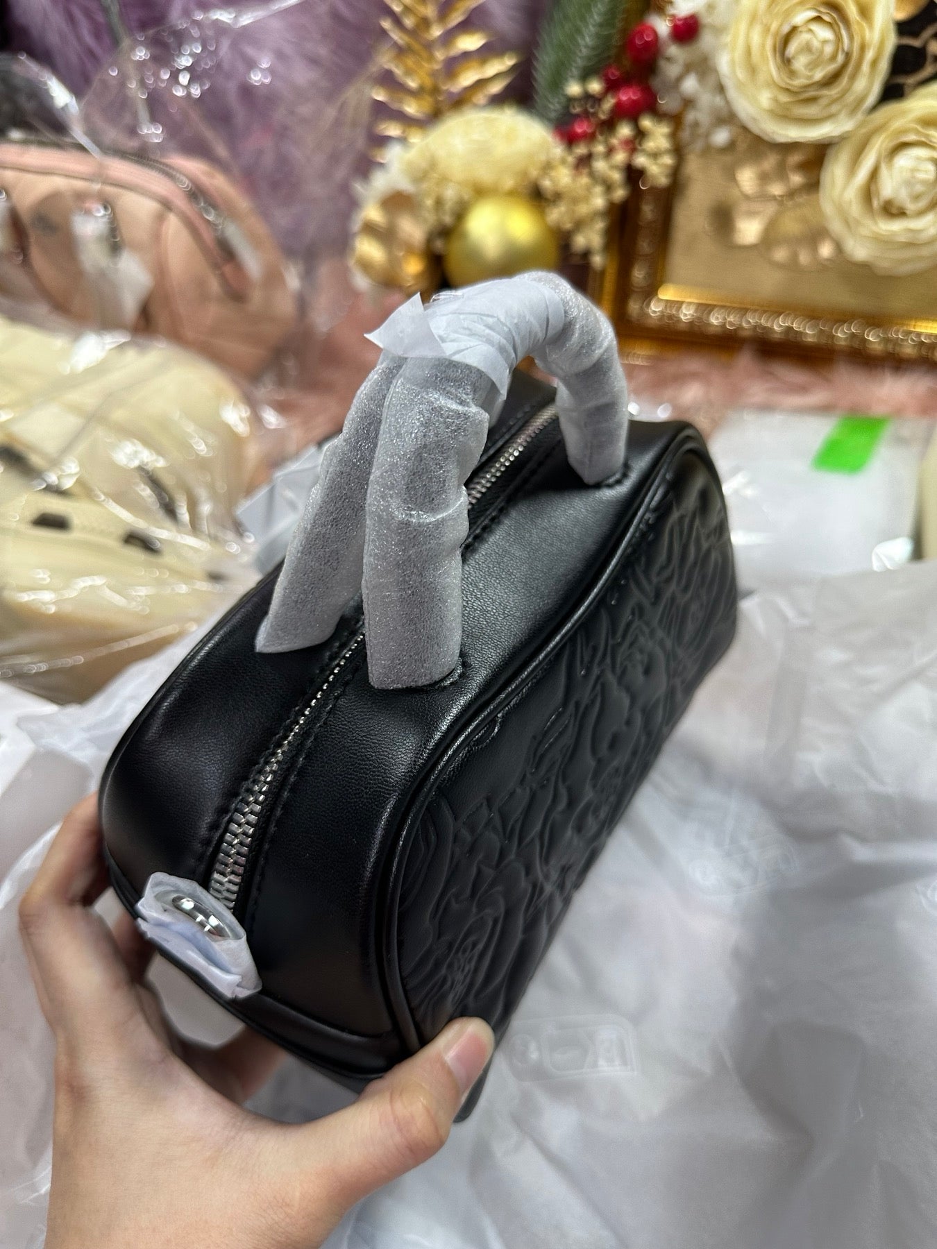 ORIG & IMPORTED LACOSTE Mini Lora Leather Bag Embossed Black