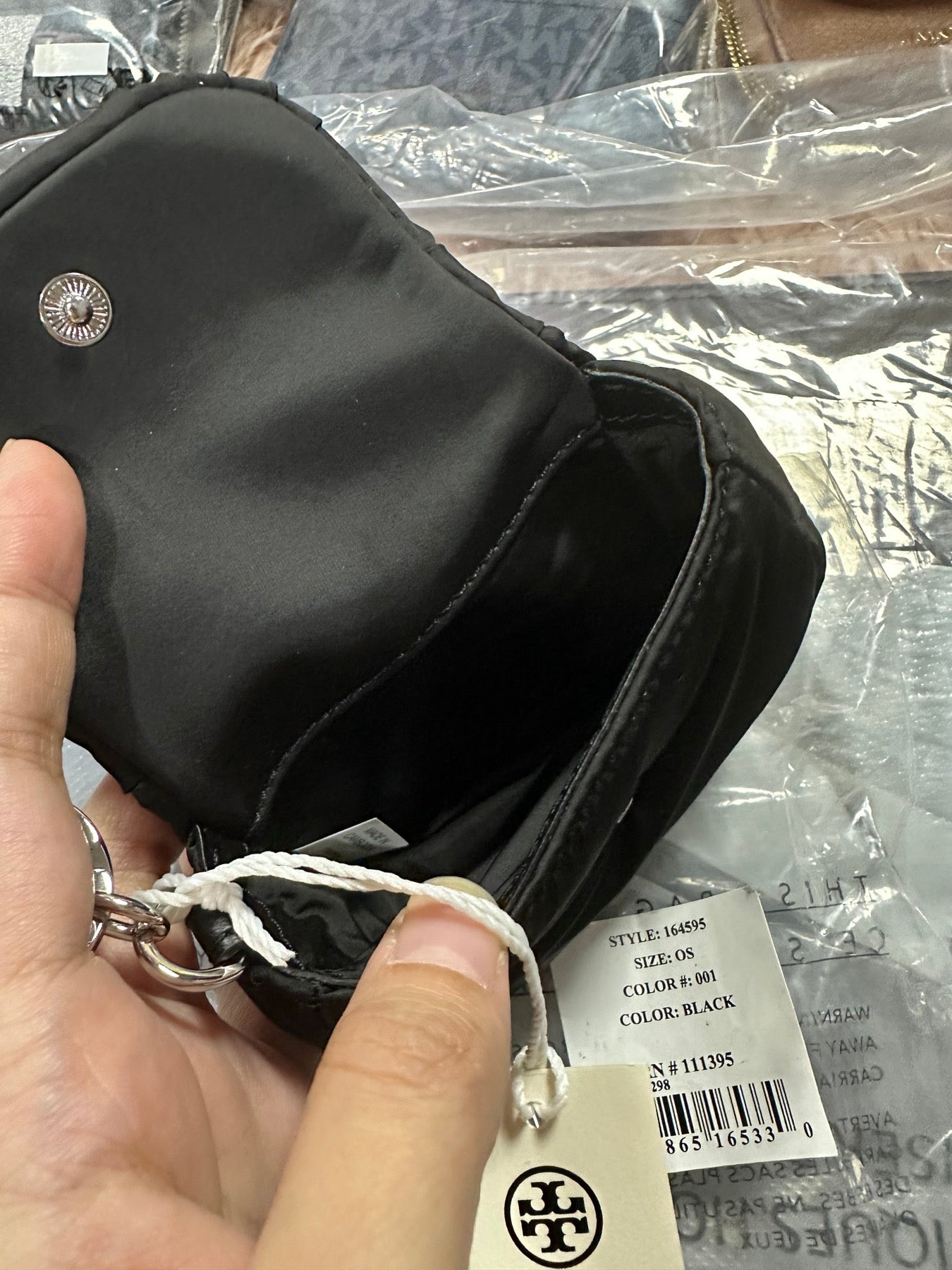 ORIG &IMPORTED Tory Burch Britten Nylon Puffy Card Case Mini Wallet Keychain Charm Black