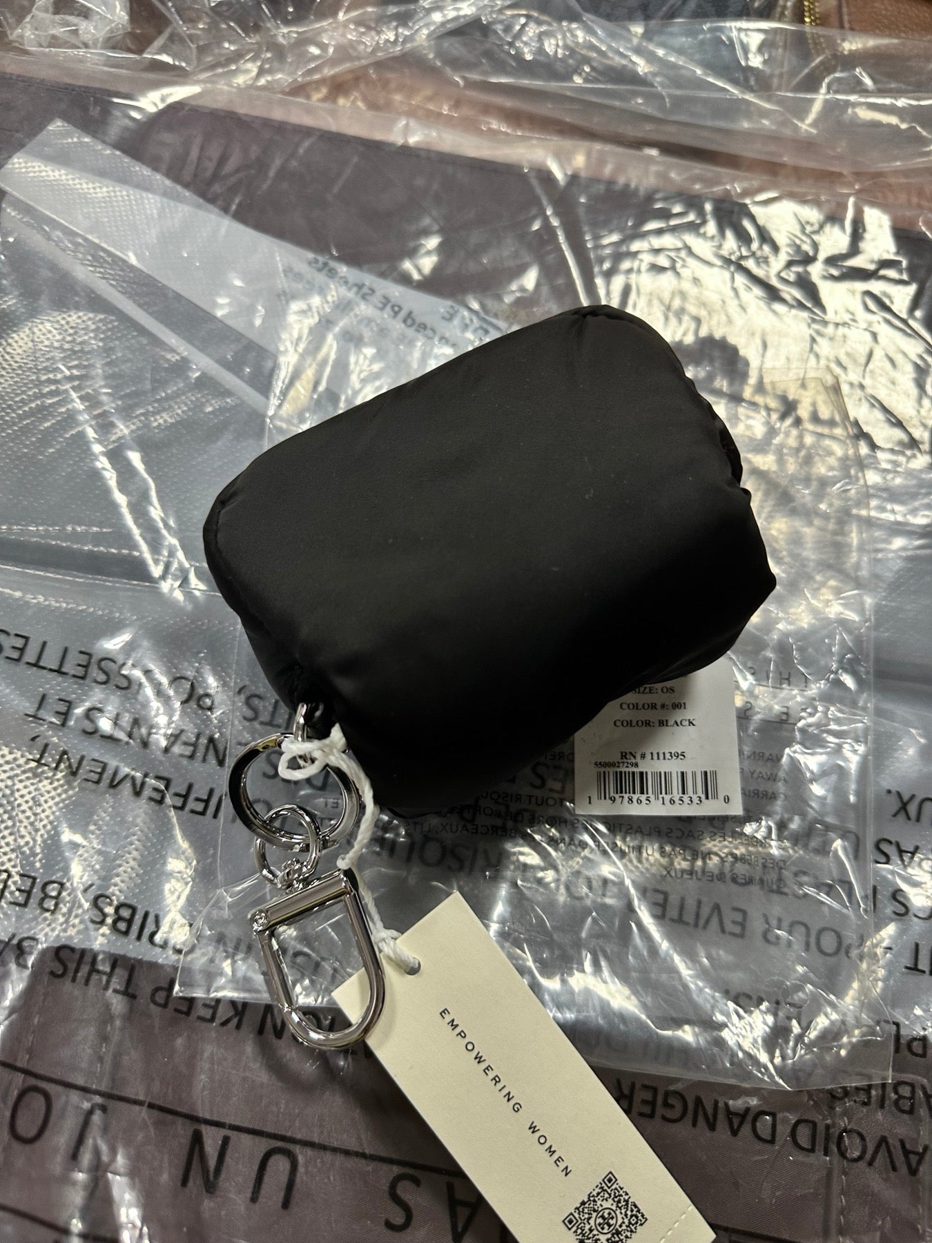 ORIG &IMPORTED Tory Burch Britten Nylon Puffy Card Case Mini Wallet Keychain Charm Black