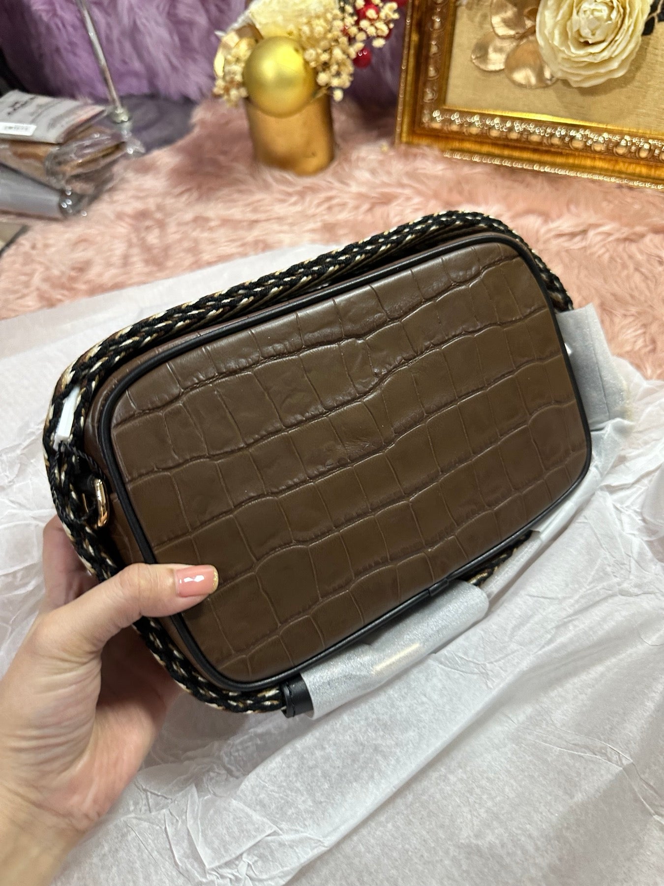 ORIG & IMPORTED Marc Jacobs Croc-Embossed Flash Crossbody Camera Bag in Dark Brown