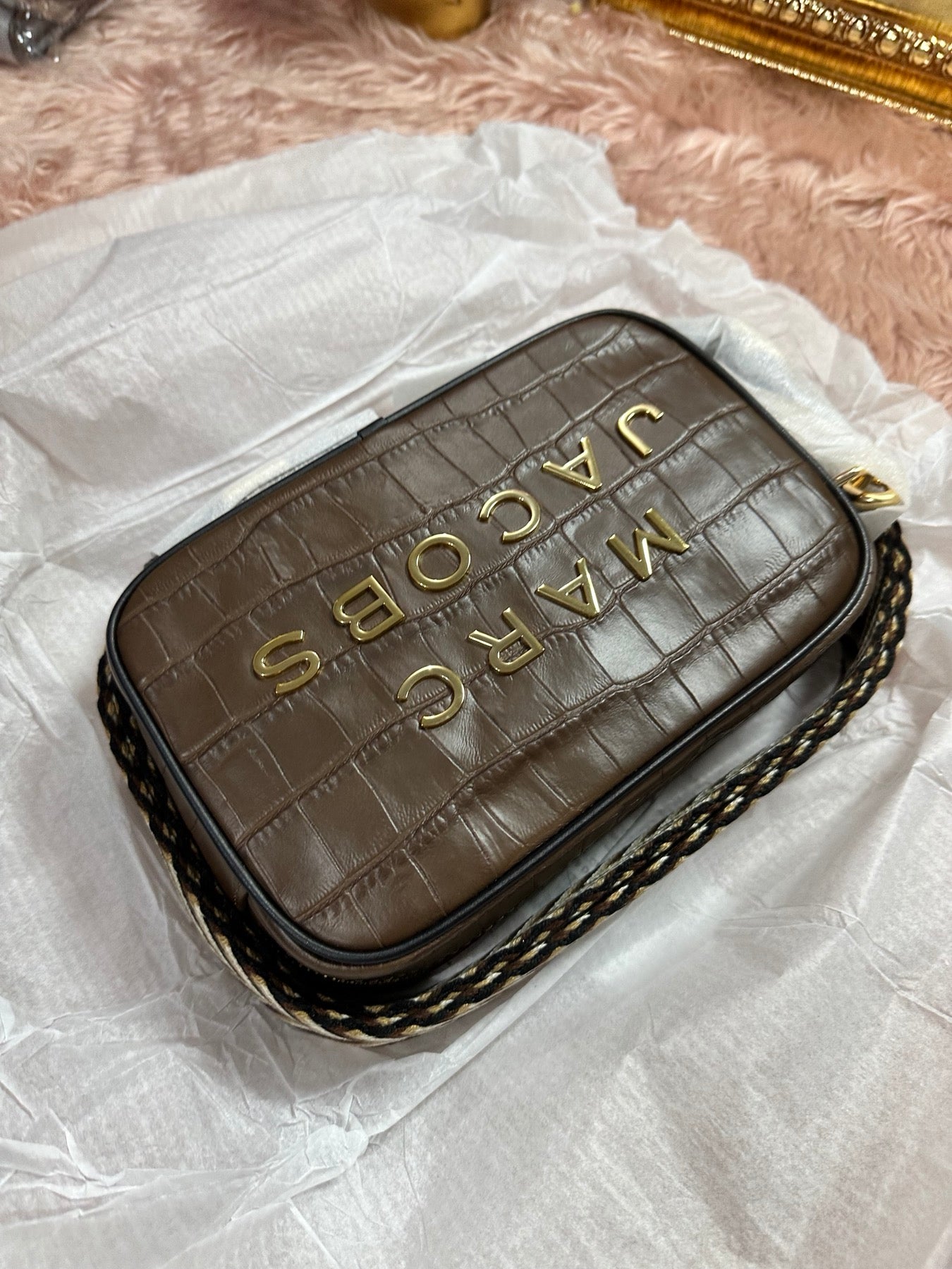 ORIG & IMPORTED Marc Jacobs Croc-Embossed Flash Crossbody Camera Bag in Dark Brown