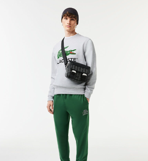 ORIG & IMPORTED Lacoste The Blend Clip Flap Satchel Black Monogram Men Bag