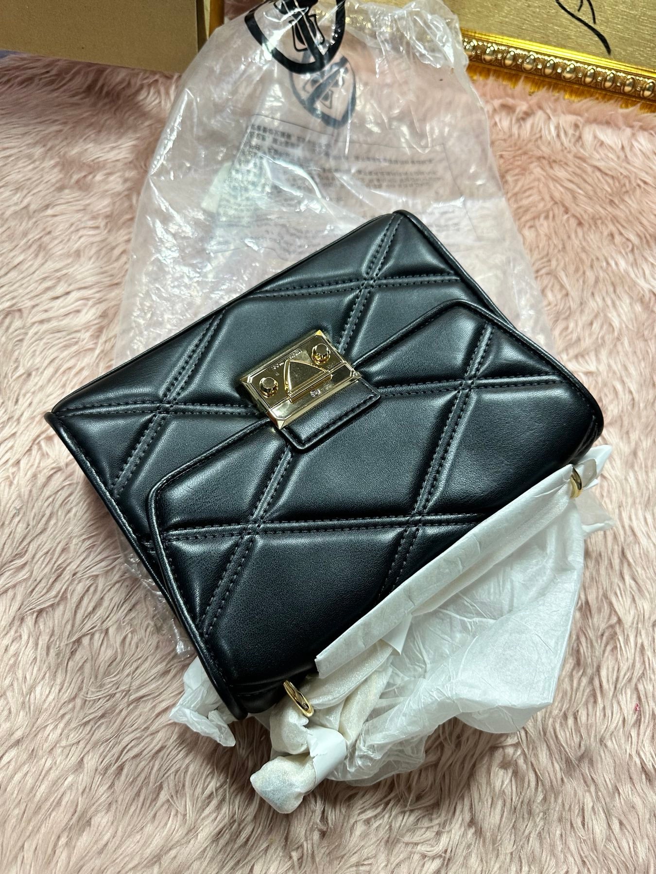ORIG & IMPORTED MK Serena Medium Quilted Flap Shoulder Bag Black
