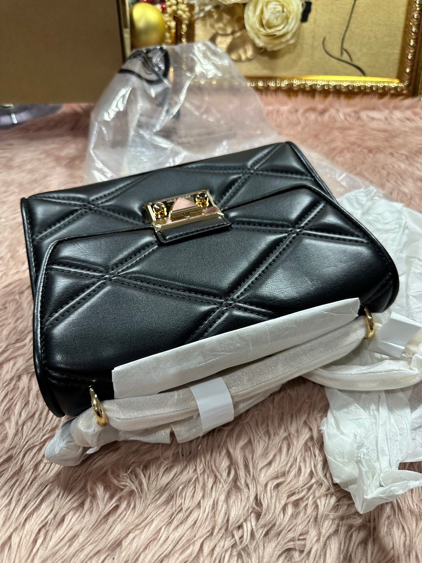 ORIG & IMPORTED MK Serena Medium Quilted Flap Shoulder Bag Black