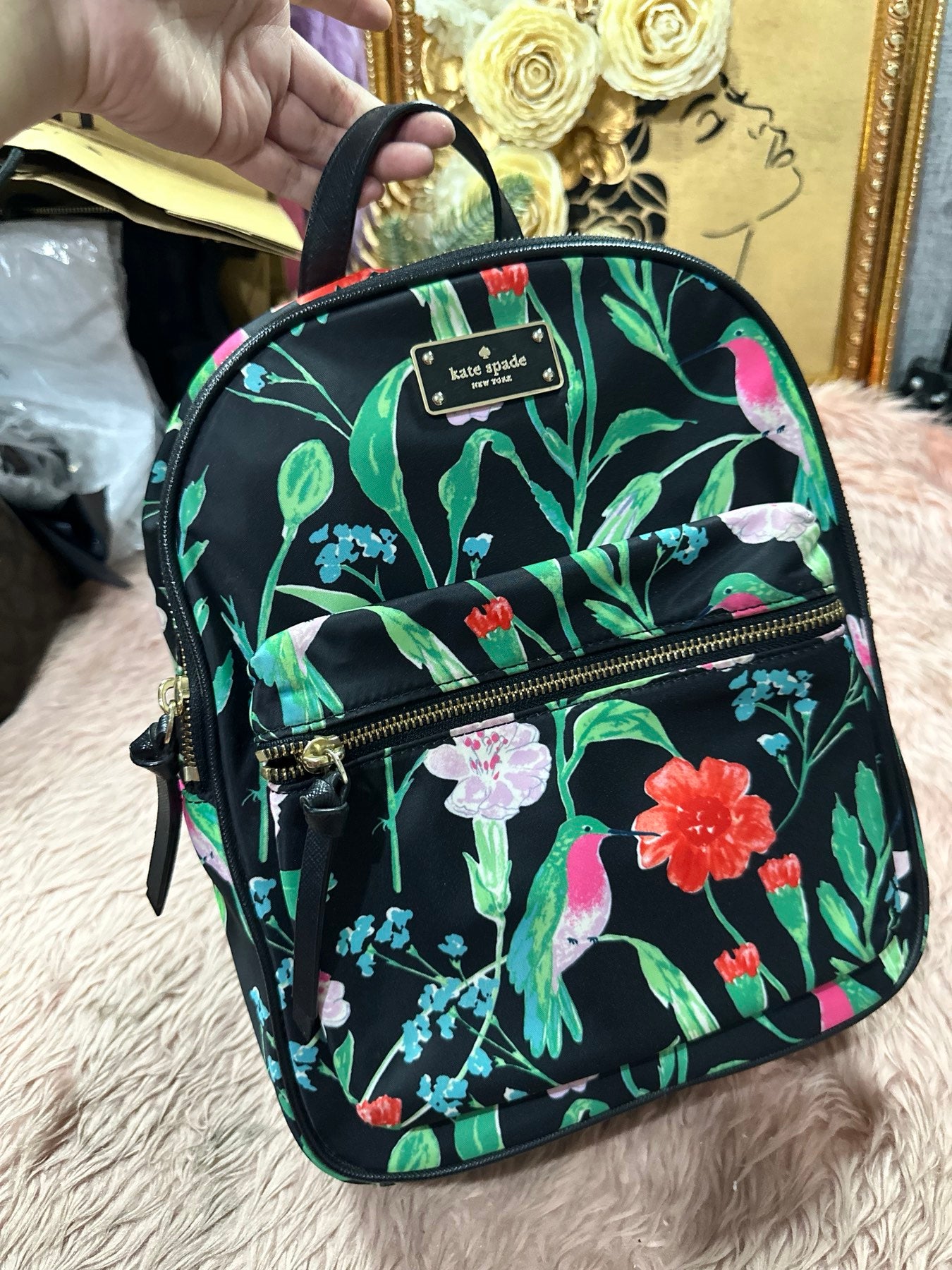 ORIG Preloved KATE SPADE KS Wilson Road Botanical Small Bradley Nylon Floral Green Backpack