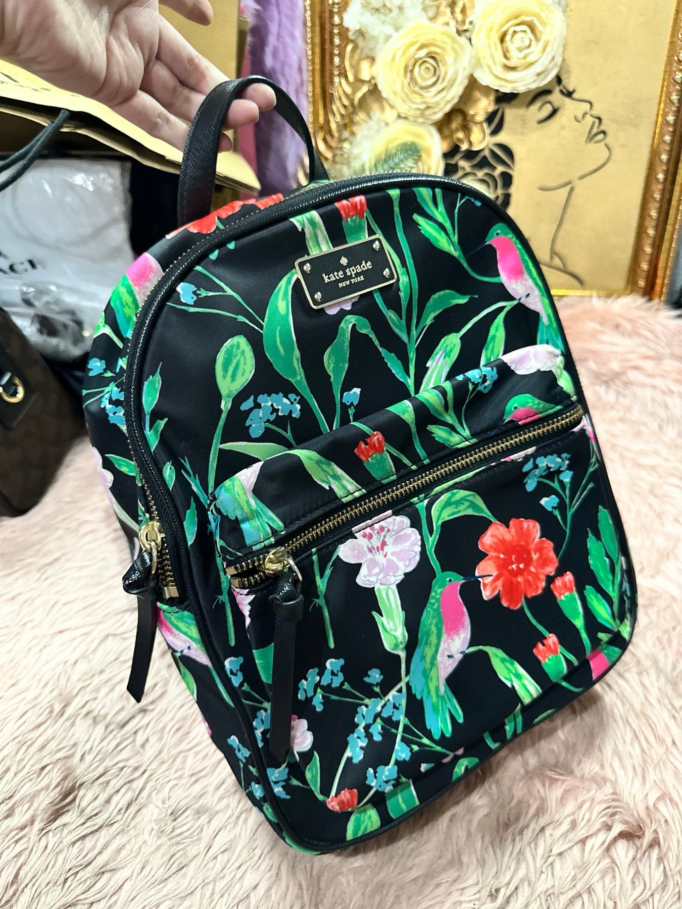 ORIG Preloved KATE SPADE KS Wilson Road Botanical Small Bradley Nylon Floral Green Backpack