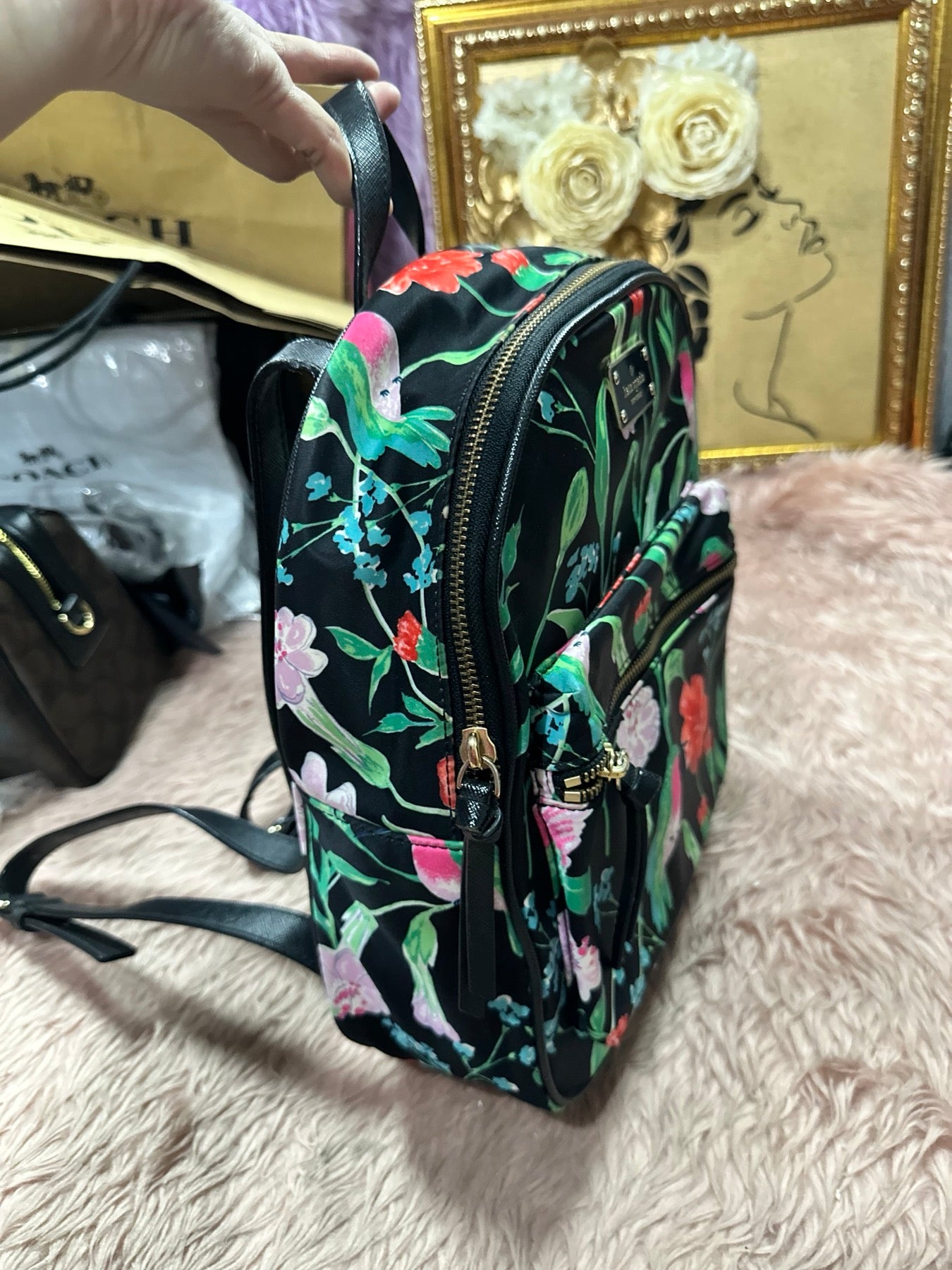 ORIG Preloved KATE SPADE KS Wilson Road Botanical Small Bradley Nylon Floral Green Backpack