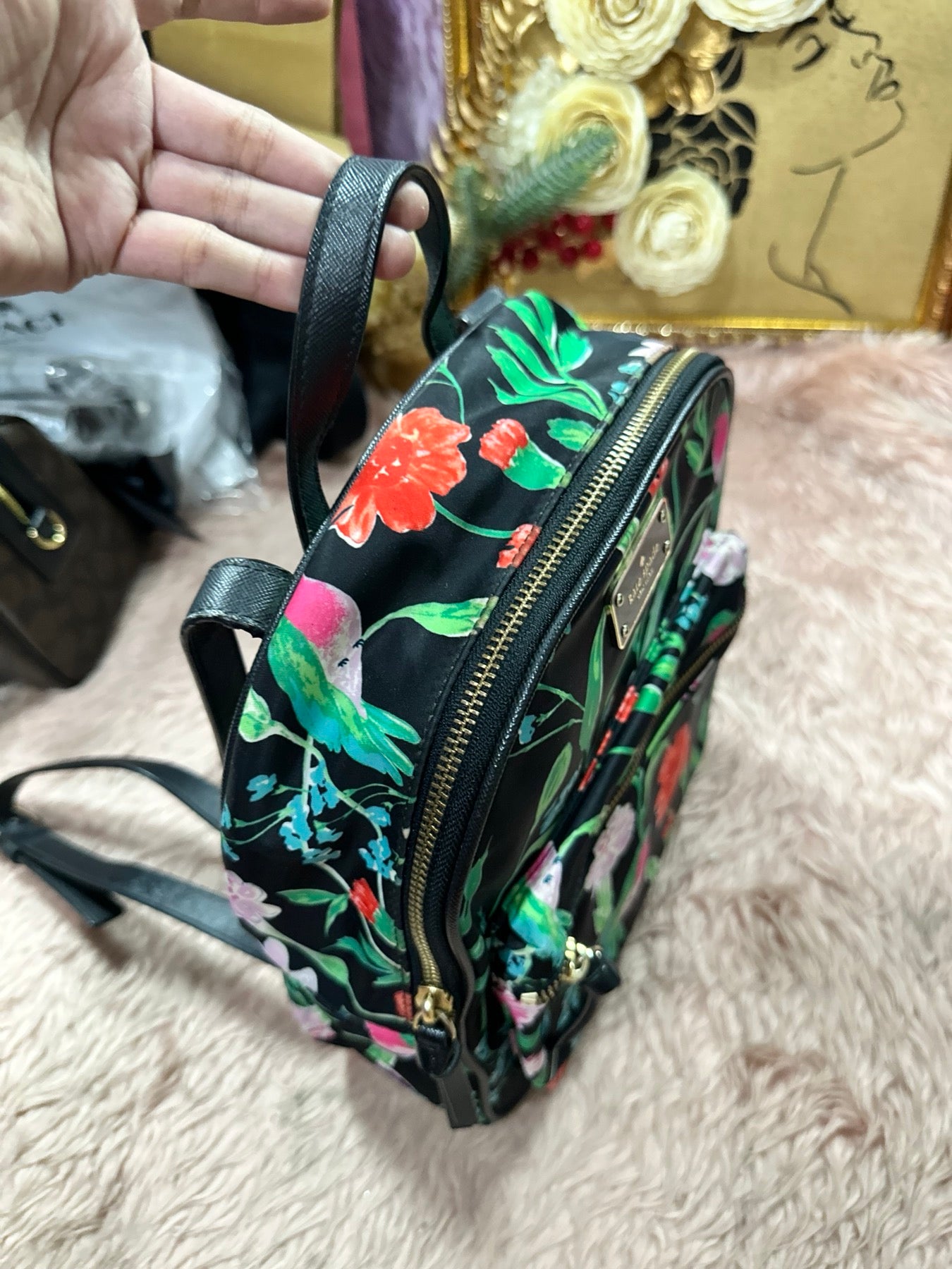 ORIG Preloved KATE SPADE KS Wilson Road Botanical Small Bradley Nylon Floral Green Backpack