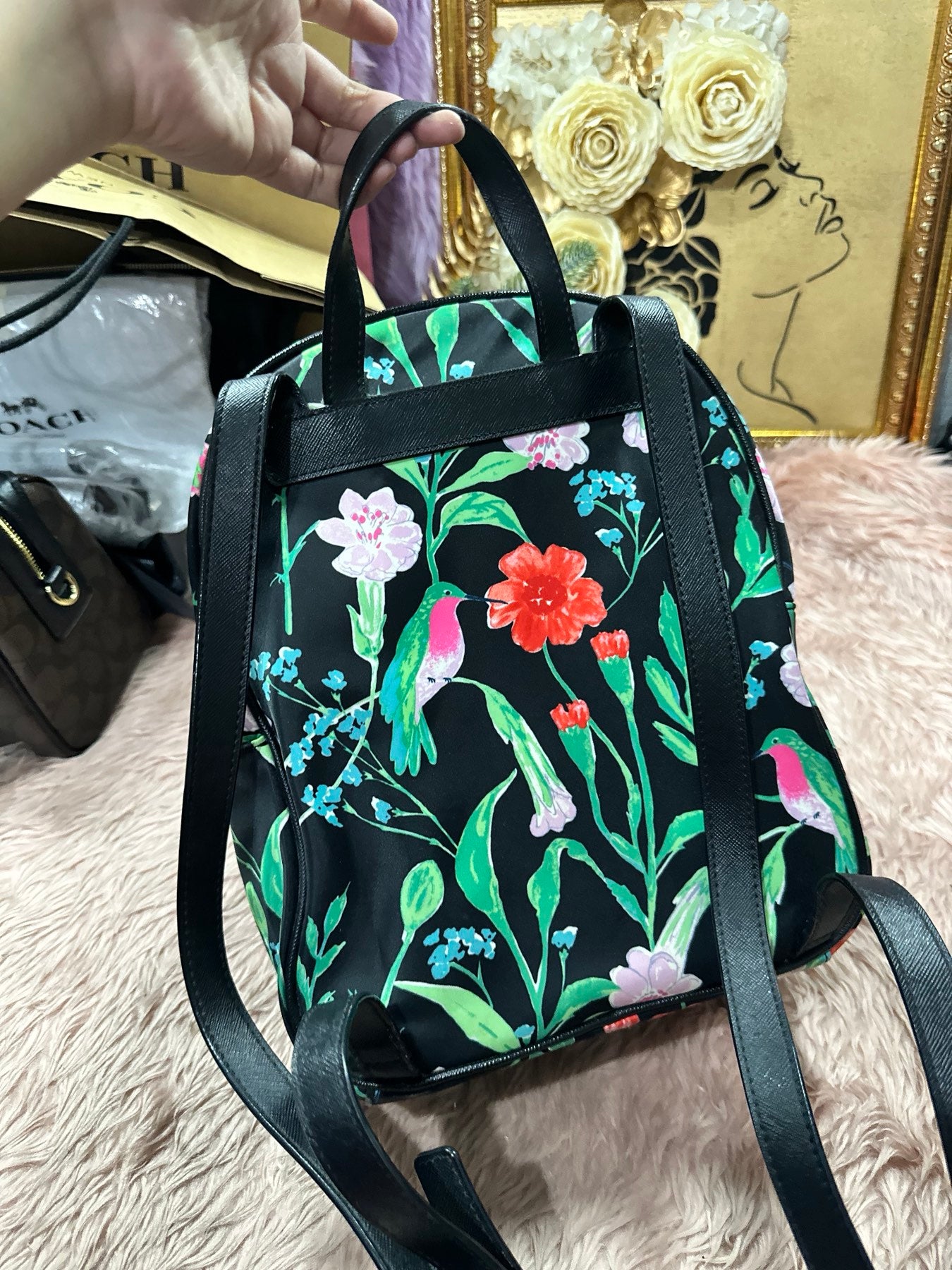 ORIG Preloved KATE SPADE KS Wilson Road Botanical Small Bradley Nylon Floral Green Backpack