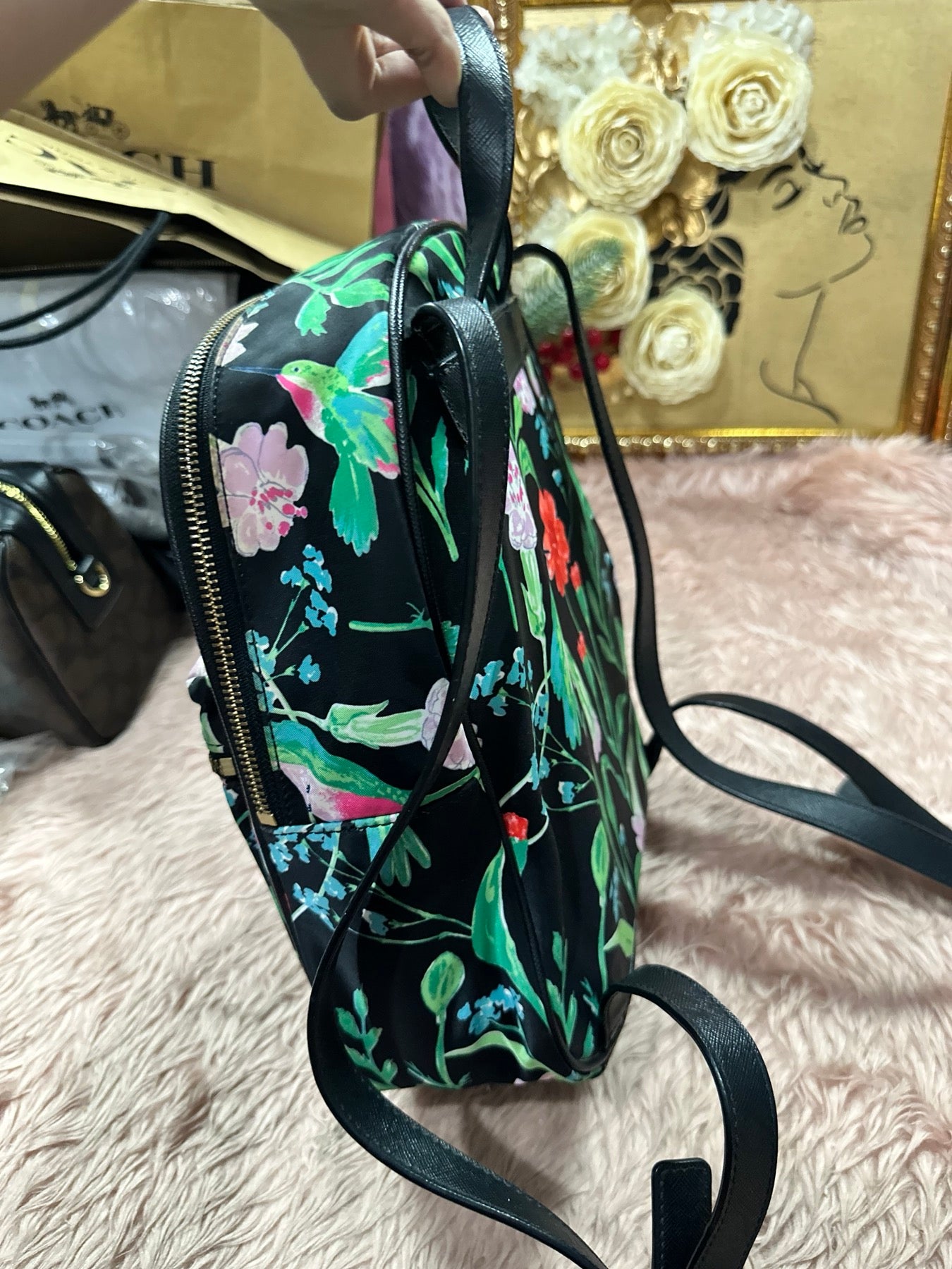 ORIG Preloved KATE SPADE KS Wilson Road Botanical Small Bradley Nylon Floral Green Backpack