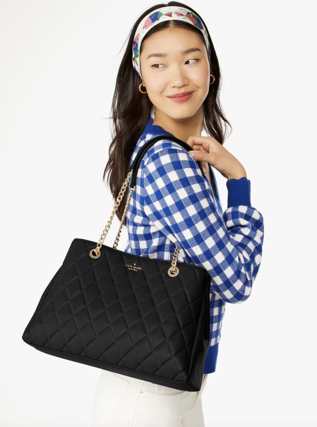 ORIG Preloved KATE SPADE KS Large Carey Black Quilted Tote Bag