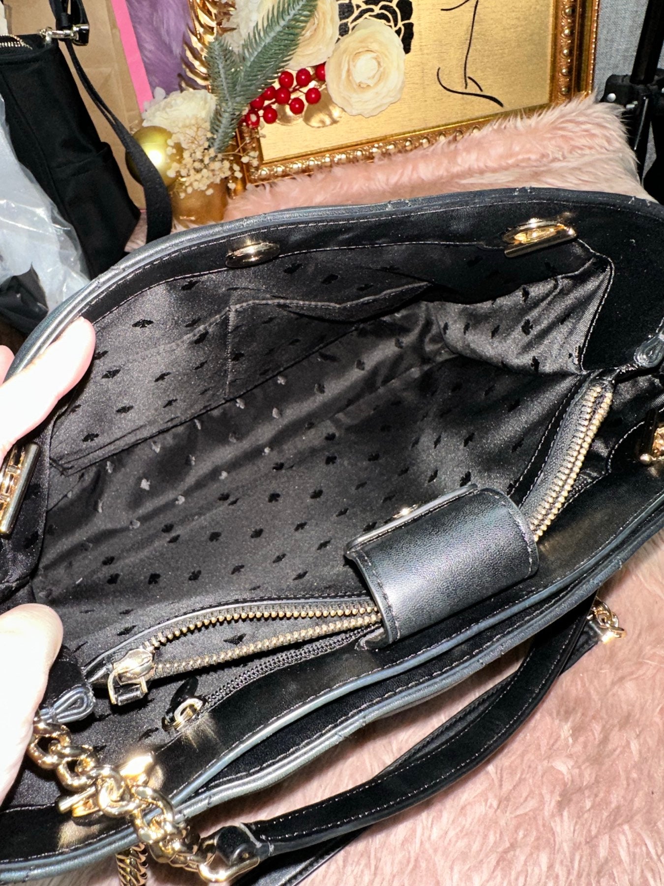ORIG Preloved KATE SPADE KS Large Carey Black Quilted Tote Bag