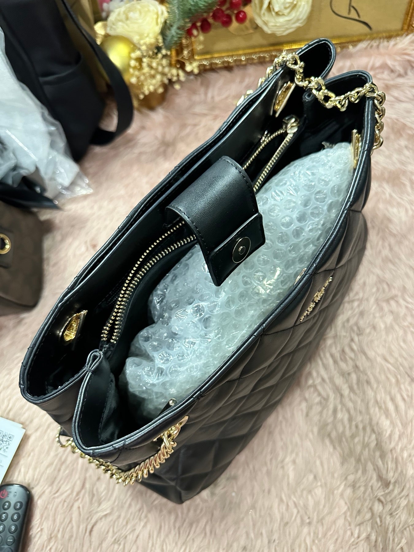 ORIG Preloved KATE SPADE KS Large Carey Black Quilted Tote Bag