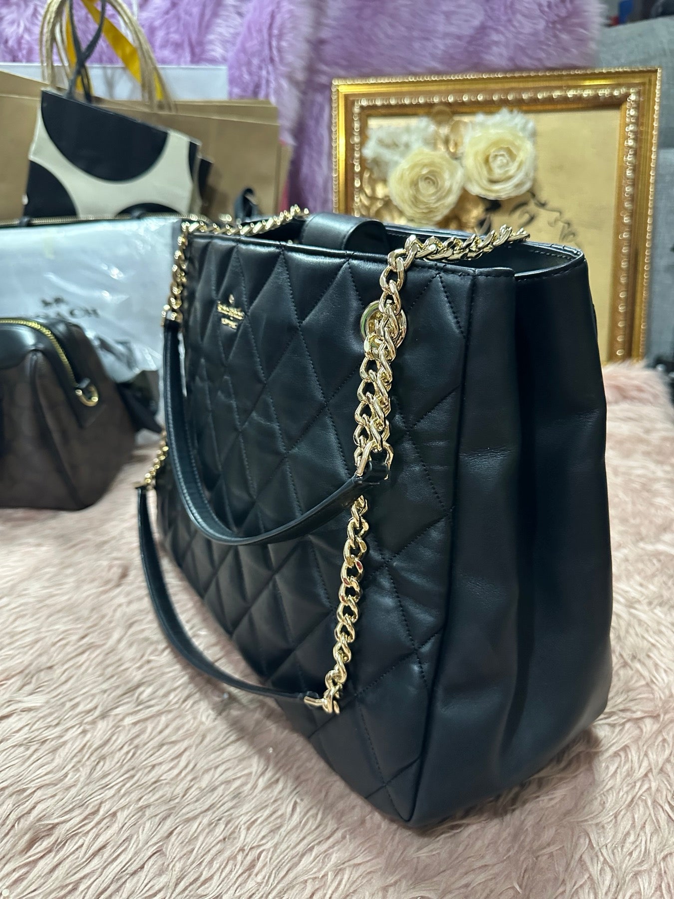 ORIG Preloved KATE SPADE KS Large Carey Black Quilted Tote Bag