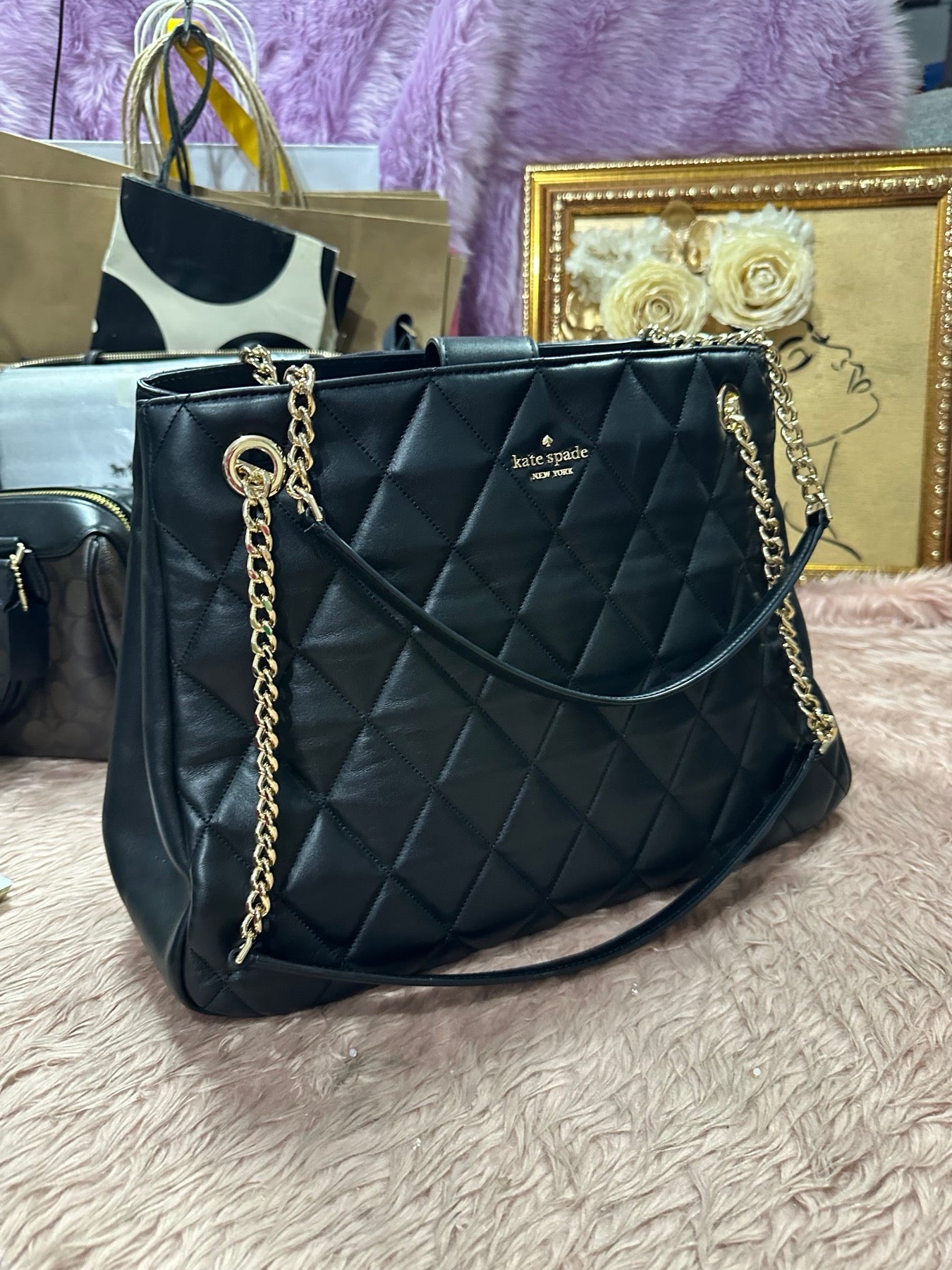 ORIG Preloved KATE SPADE KS Large Carey Black Quilted Tote Bag