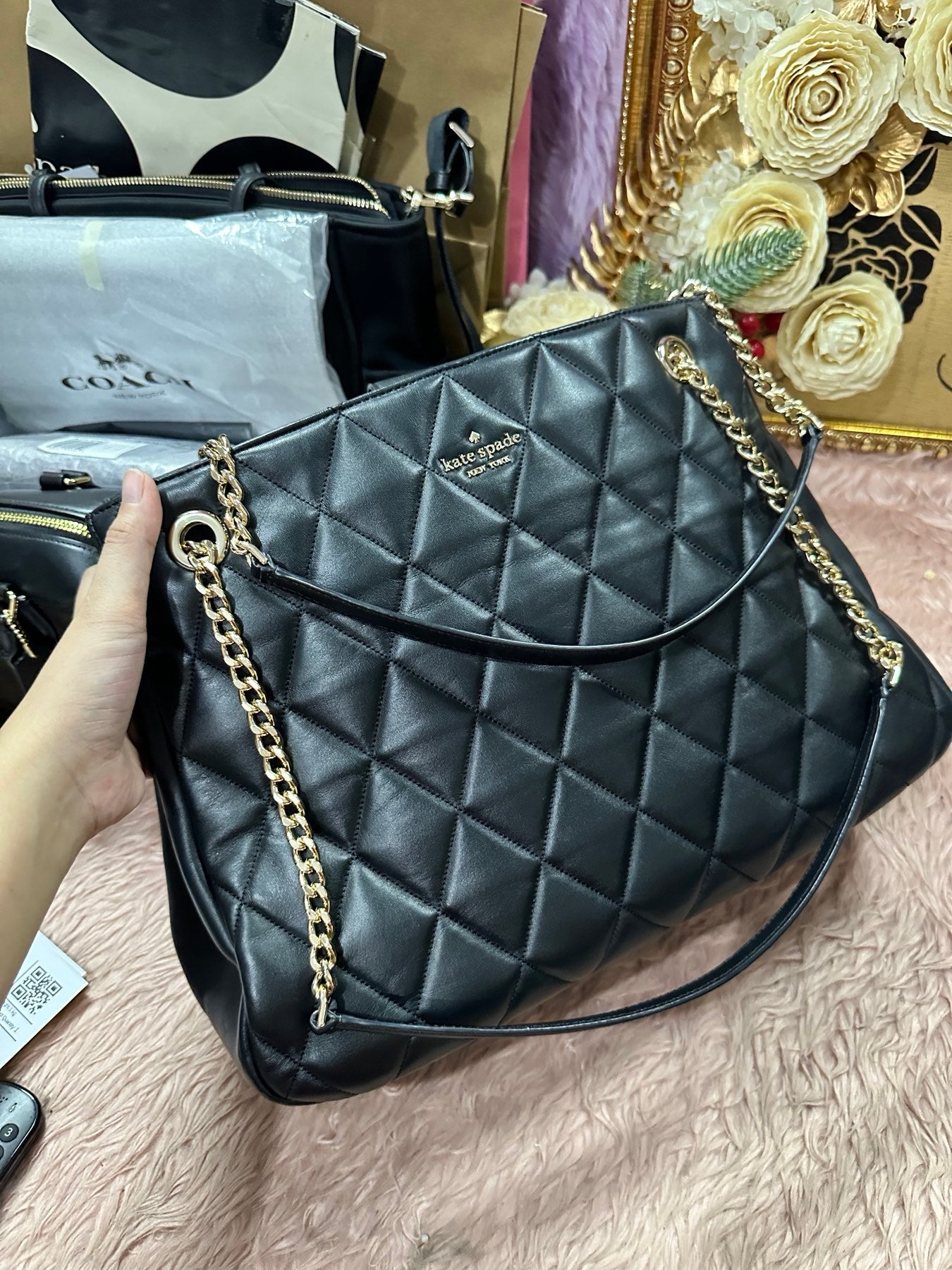 ORIG Preloved KATE SPADE KS Large Carey Black Quilted Tote Bag