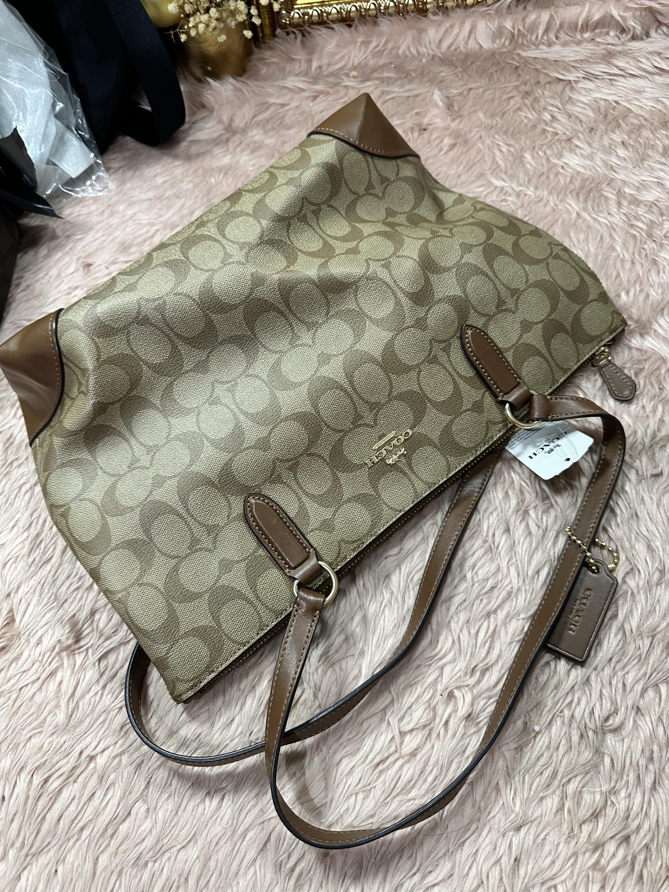 ORIG & IMPORTED COACH Zip Top Tote In Signature Canvas Khaki Brown Bag