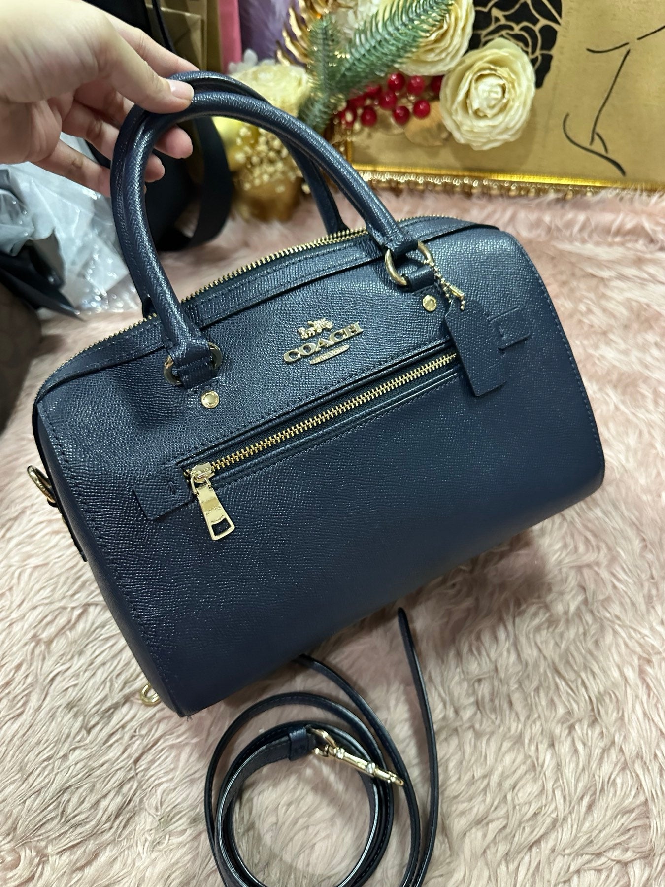 ORIG Preloved COACH Rowan Satchel Bag Navy Blue