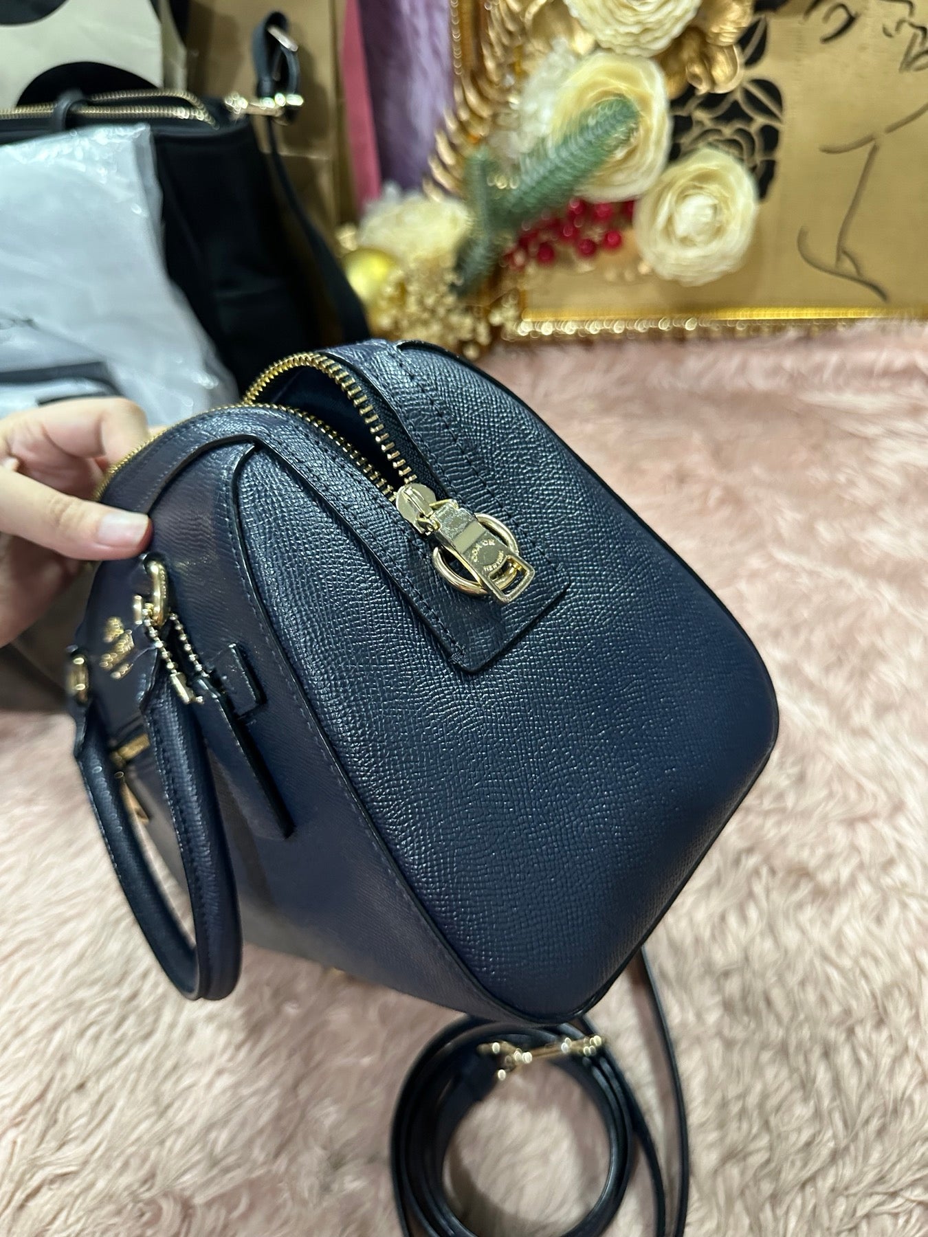 ORIG Preloved COACH Rowan Satchel Bag Navy Blue