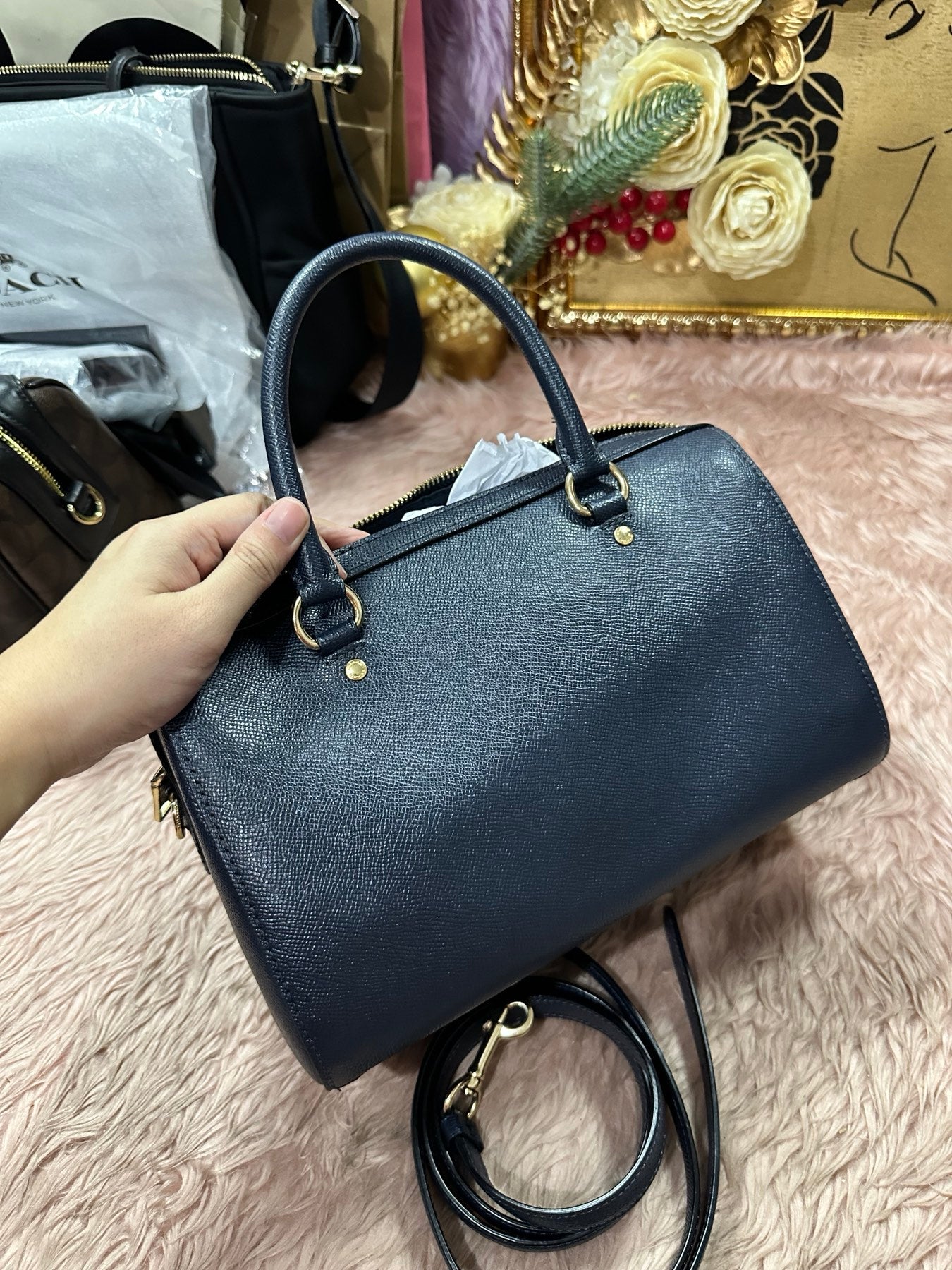 ORIG Preloved COACH Rowan Satchel Bag Navy Blue