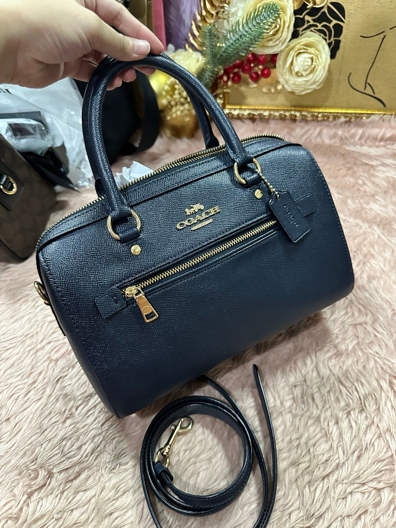 ORIG Preloved COACH Rowan Satchel Bag Navy Blue