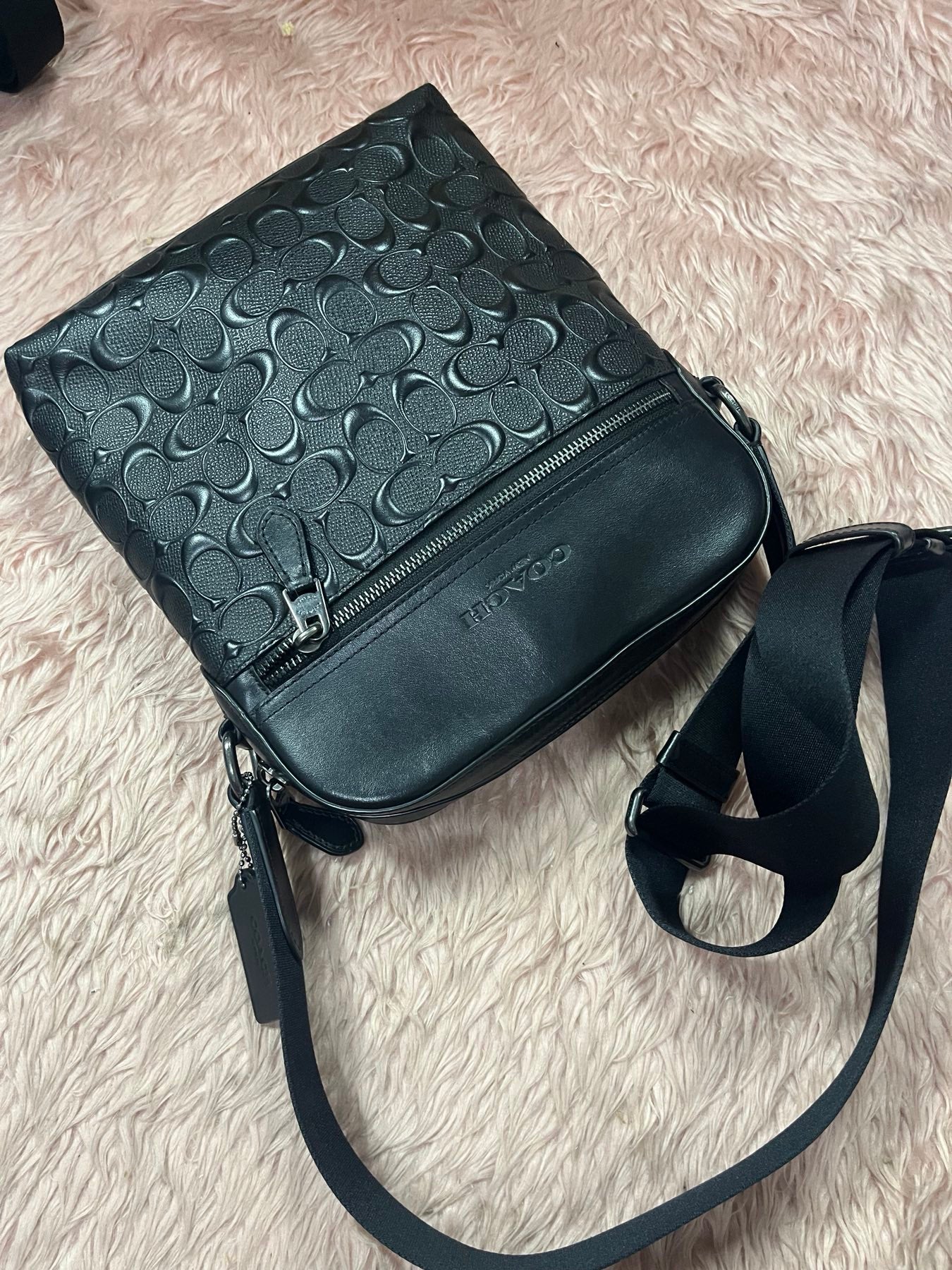 ORIG Preloved COACH Men's Houston Flight Bag In Signature Leather Black