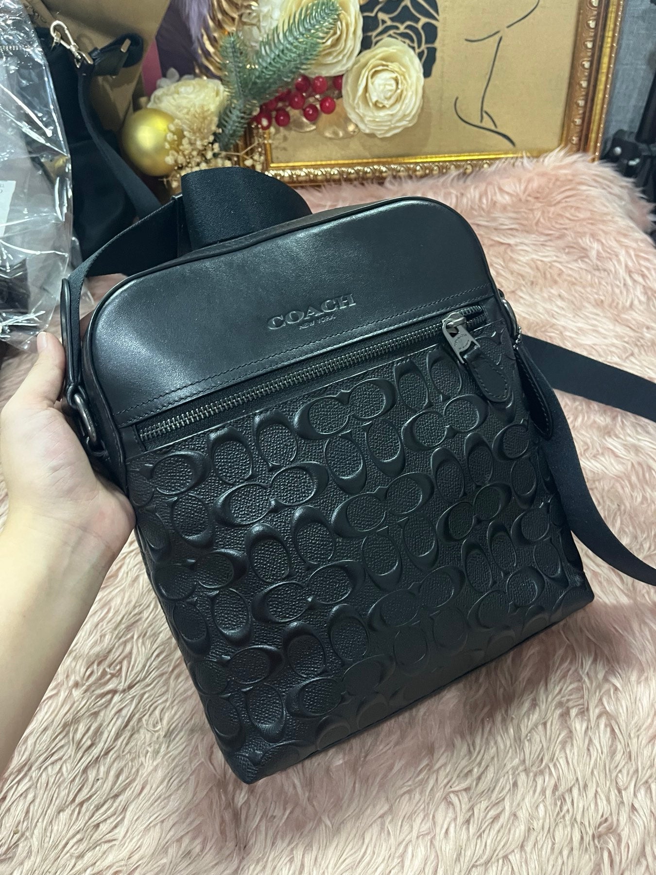 ORIG Preloved COACH Men's Houston Flight Bag In Signature Leather Black