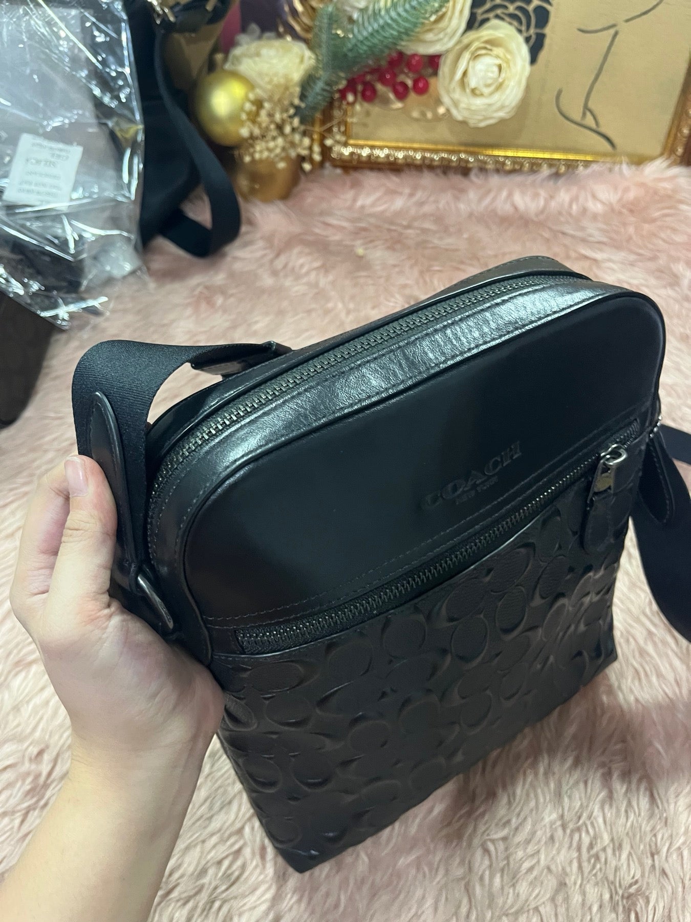 ORIG Preloved COACH Men's Houston Flight Bag In Signature Leather Black
