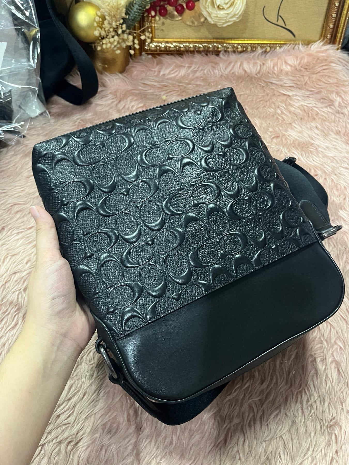 ORIG Preloved COACH Men's Houston Flight Bag In Signature Leather Black