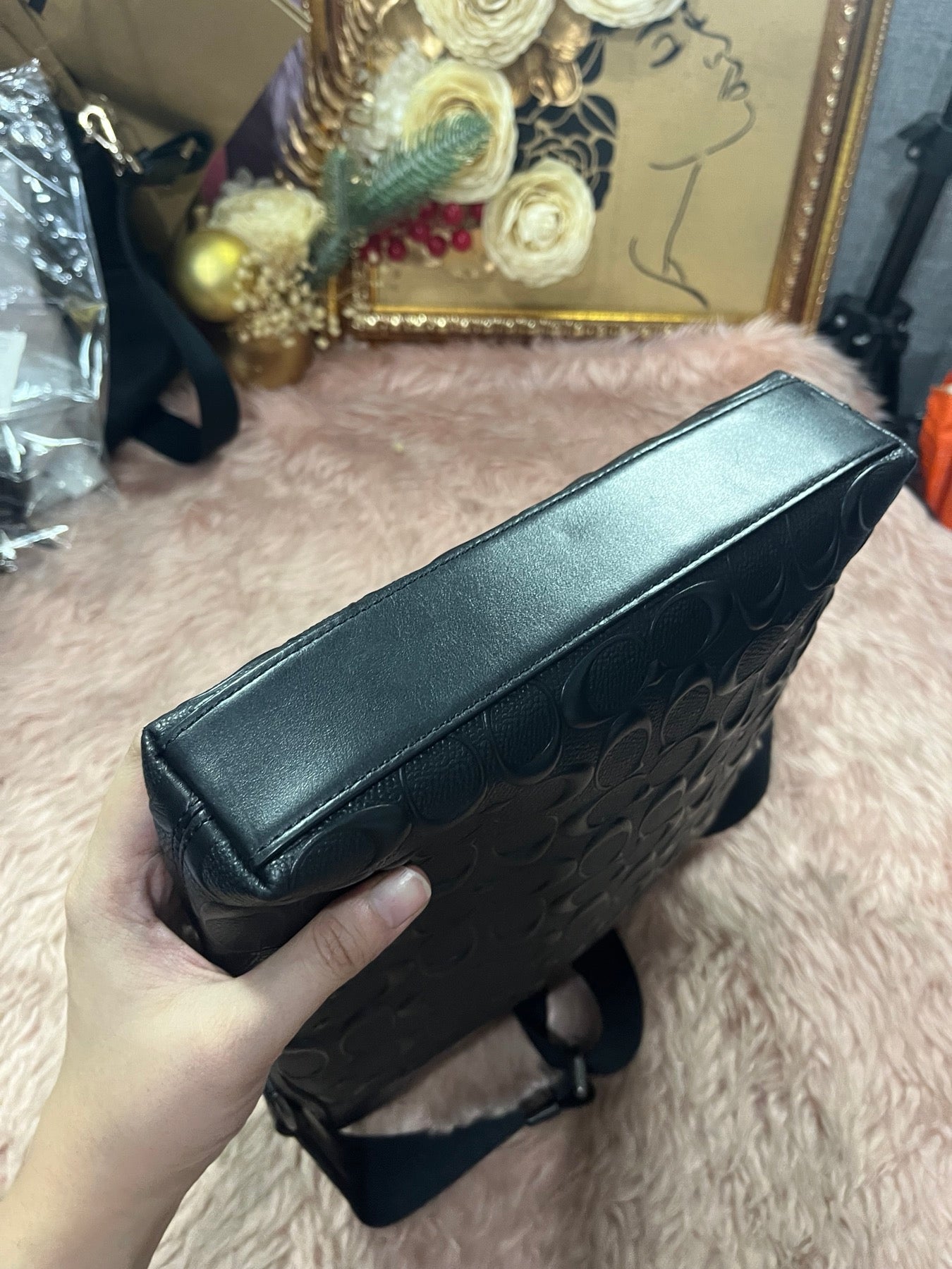 ORIG Preloved COACH Men's Houston Flight Bag In Signature Leather Black
