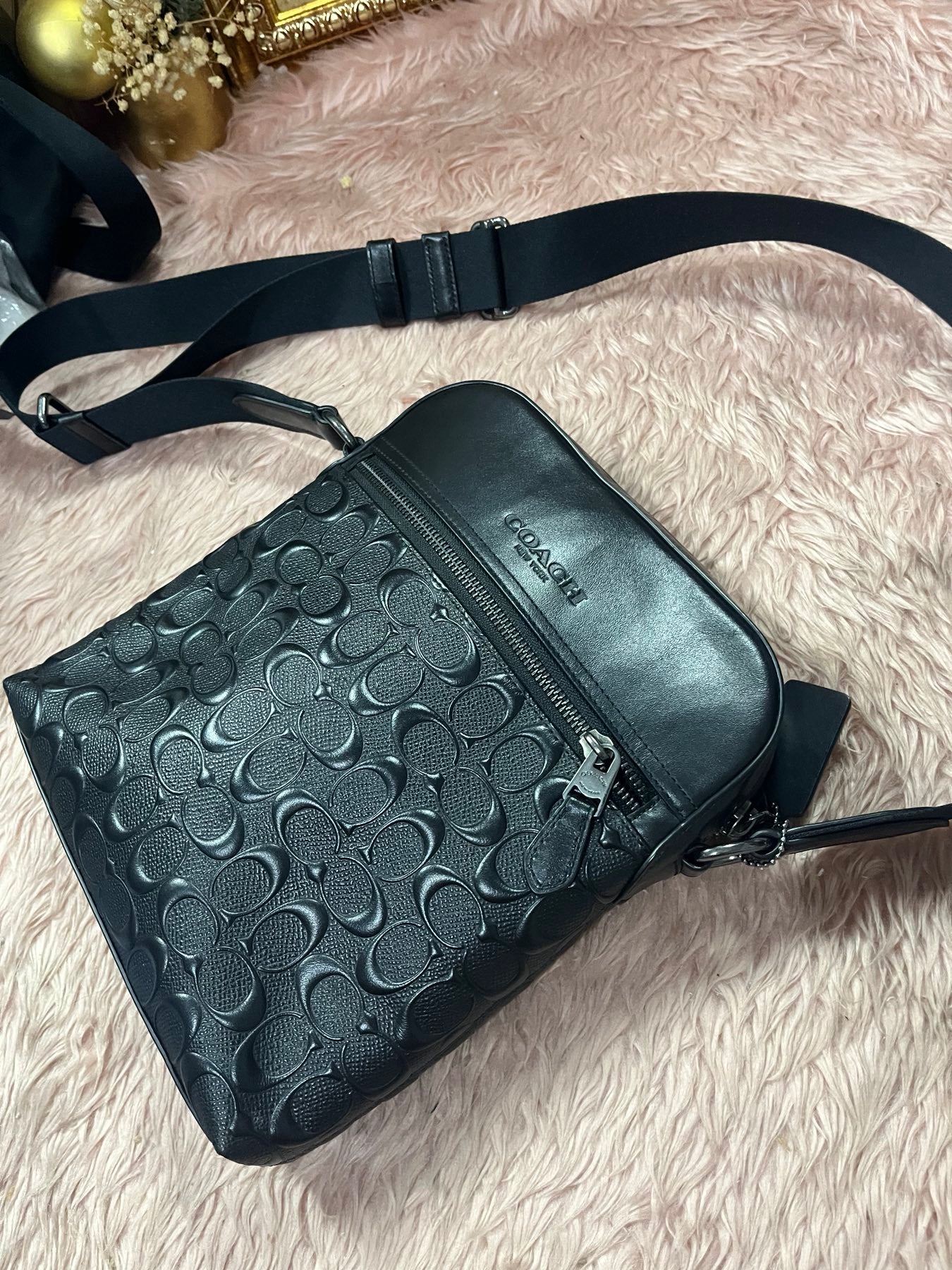 ORIG Preloved COACH Men's Houston Flight Bag In Signature Leather Black