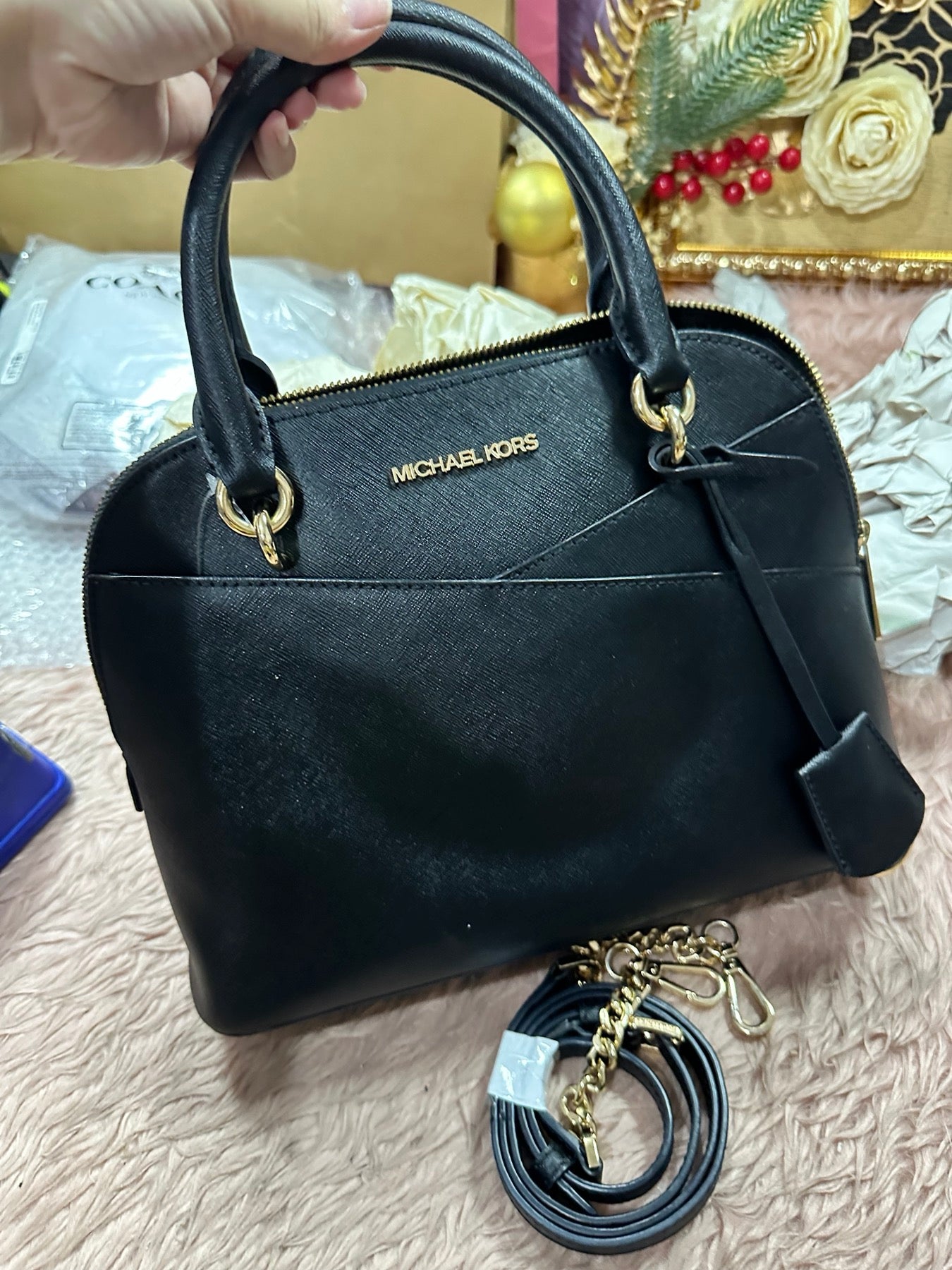 ORIG Preloved MICHAEL KORS MK Jet Set Travel Medium Saffiano Leather Dome Satchel Black Bag
