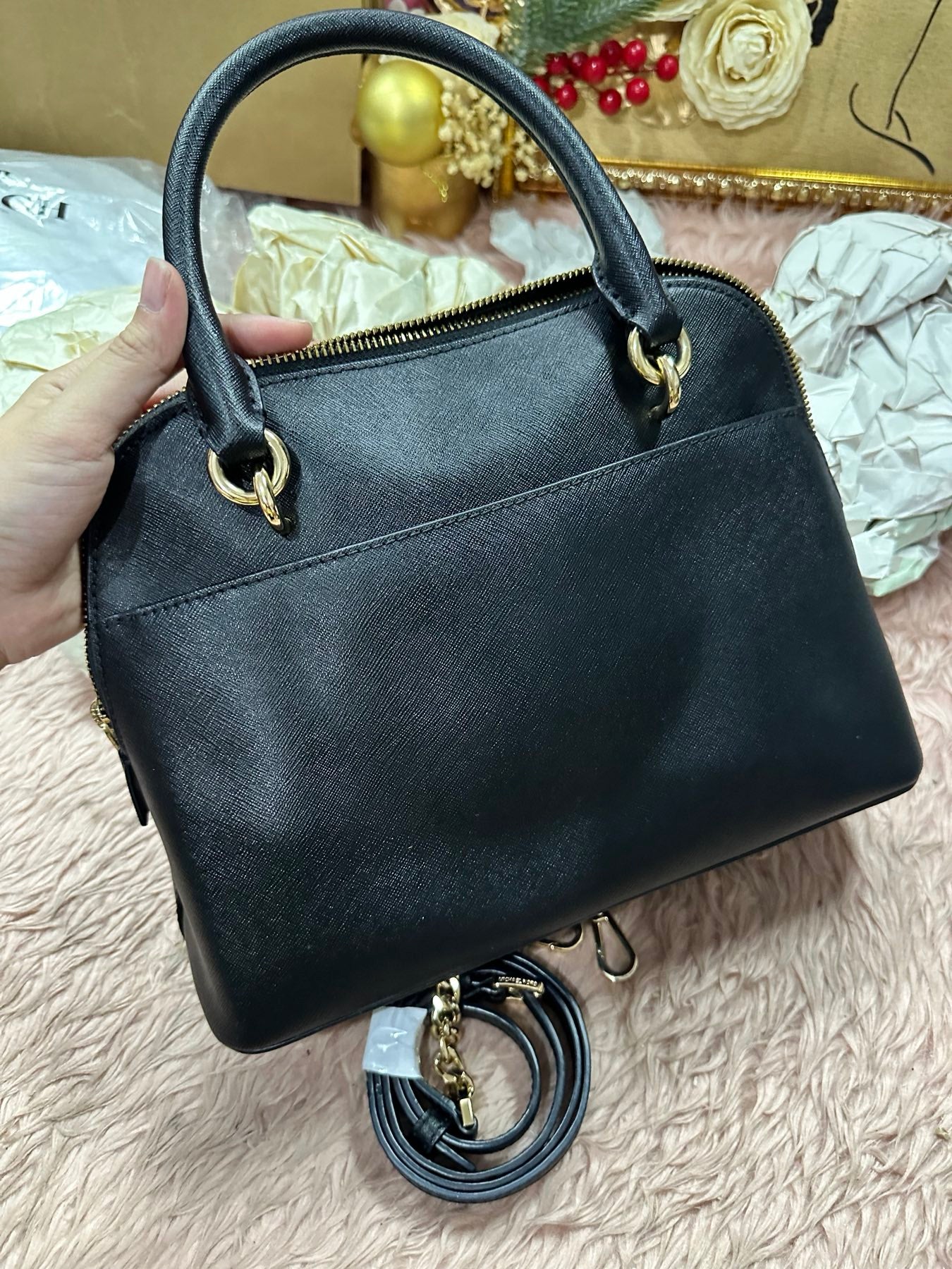 ORIG Preloved MICHAEL KORS MK Jet Set Travel Medium Saffiano Leather Dome Satchel Black Bag