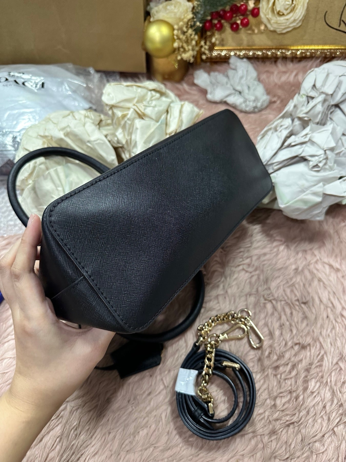 ORIG Preloved MICHAEL KORS MK Jet Set Travel Medium Saffiano Leather Dome Satchel Black Bag