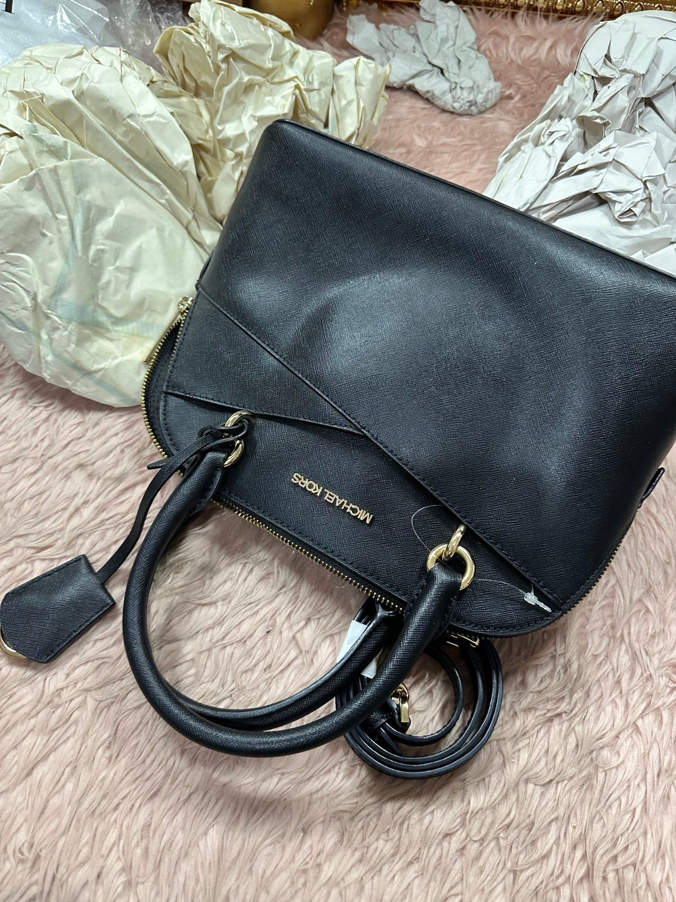ORIG Preloved MICHAEL KORS MK Jet Set Travel Medium Saffiano Leather Dome Satchel Black Bag